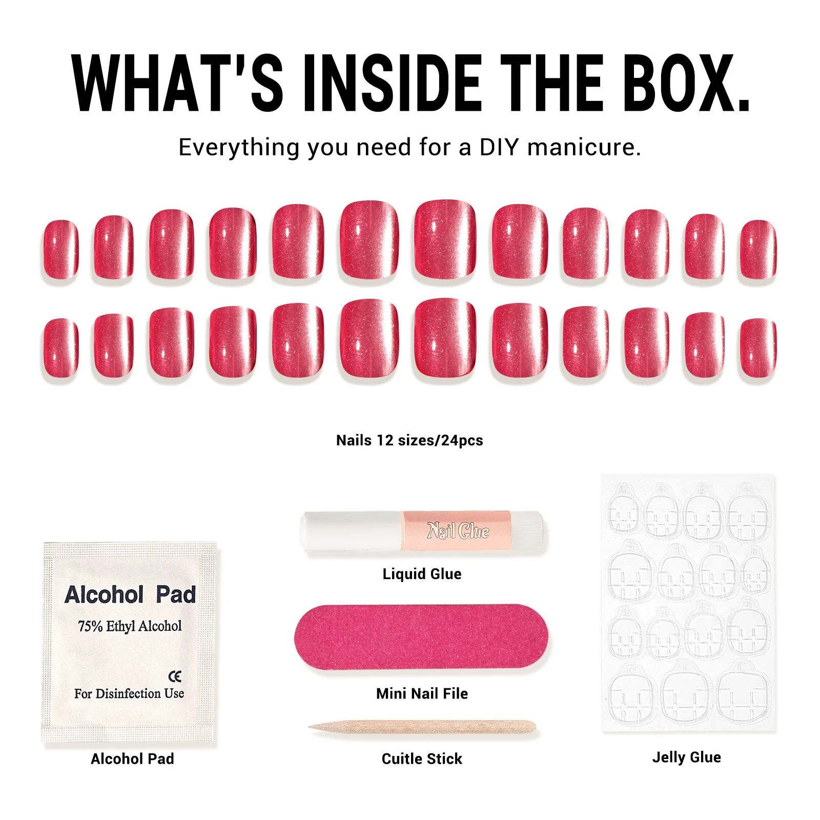 Hot Pink Cat Eye Press On Nails Kit - US ONLY - Image 5