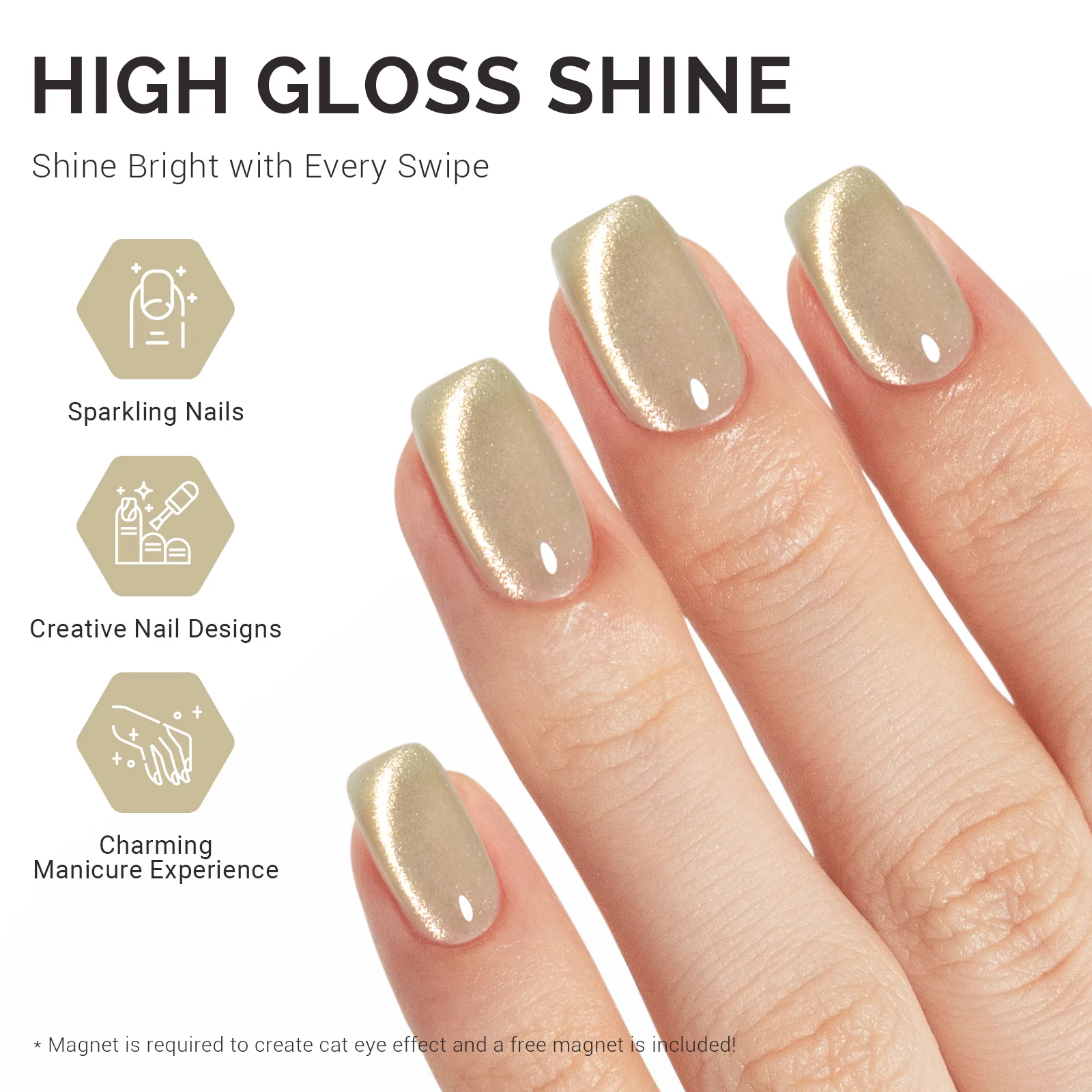 Jeweliver Cat Eye HEMA-Free & TPO-Free Gel Nail Polish 0.5 fl oz/15ml - Bright Gold G1060 - Image 4