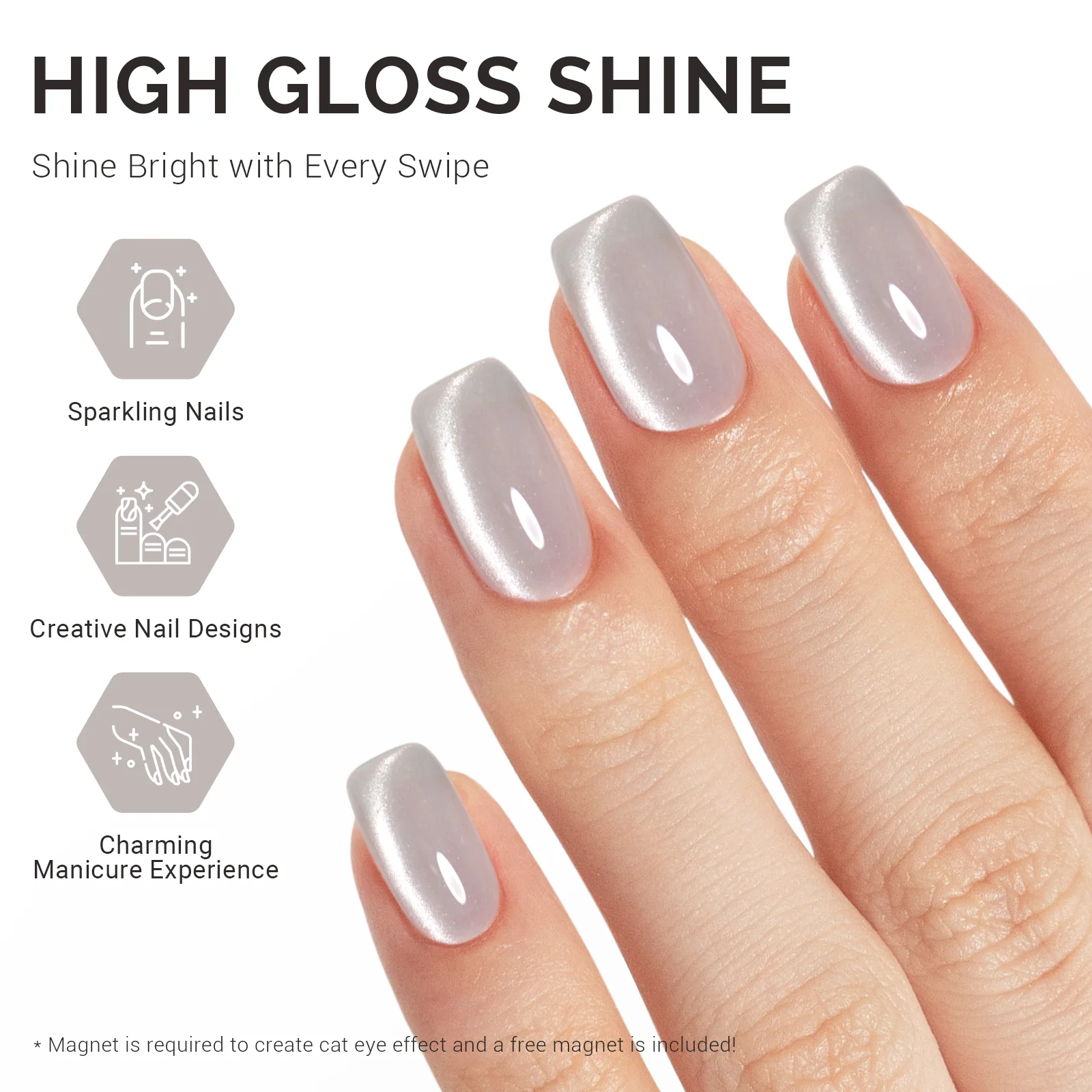 Jeweliver Cat Eye HEMA-Free & TPO-Free Gel Nail Polish 0.5 fl oz/15ml - Bright Silver G1081 - Image 4