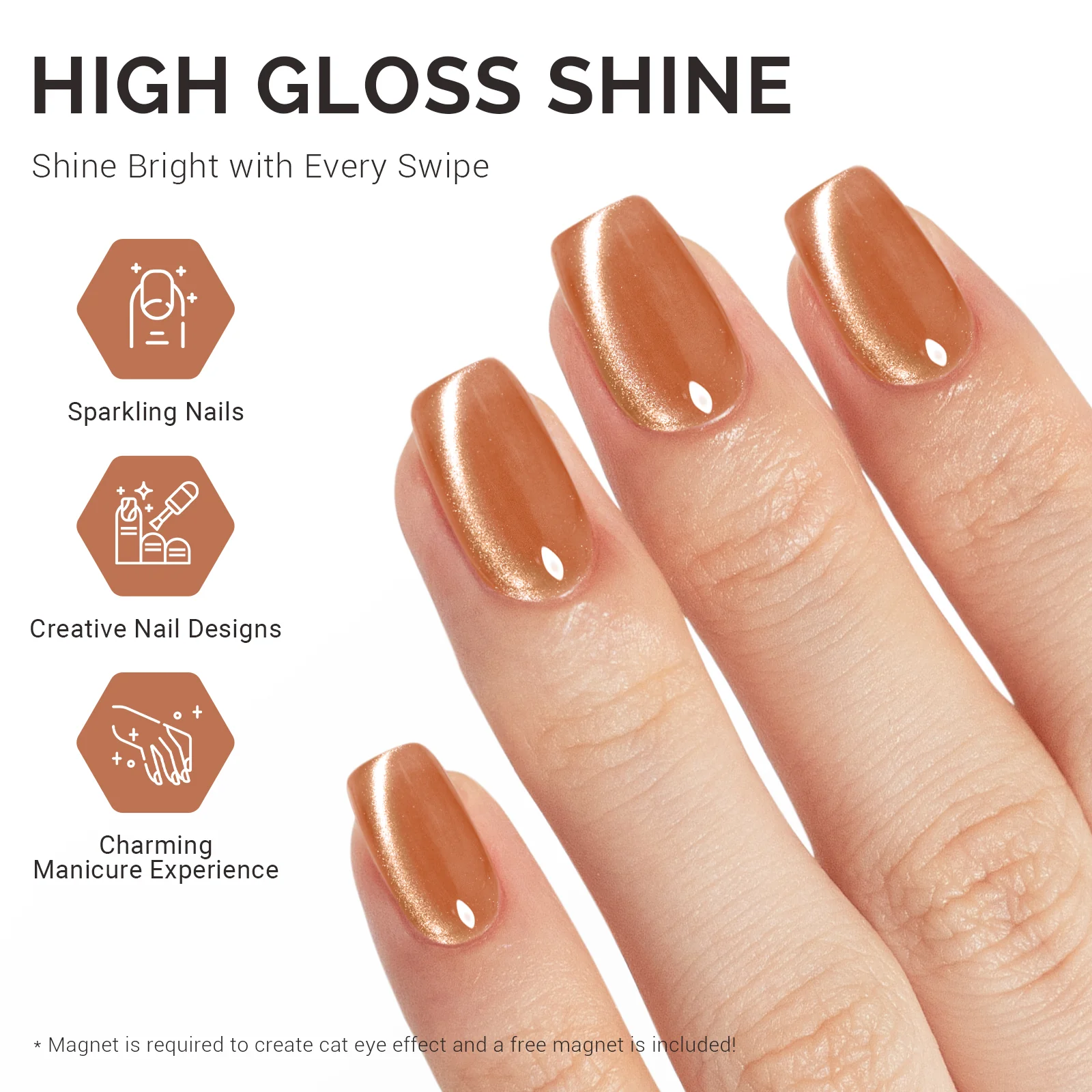 Jeweliver Cat Eye Gel Nail Polish 0.5 fl oz/15ml - Light Gold B5201 - Image 4