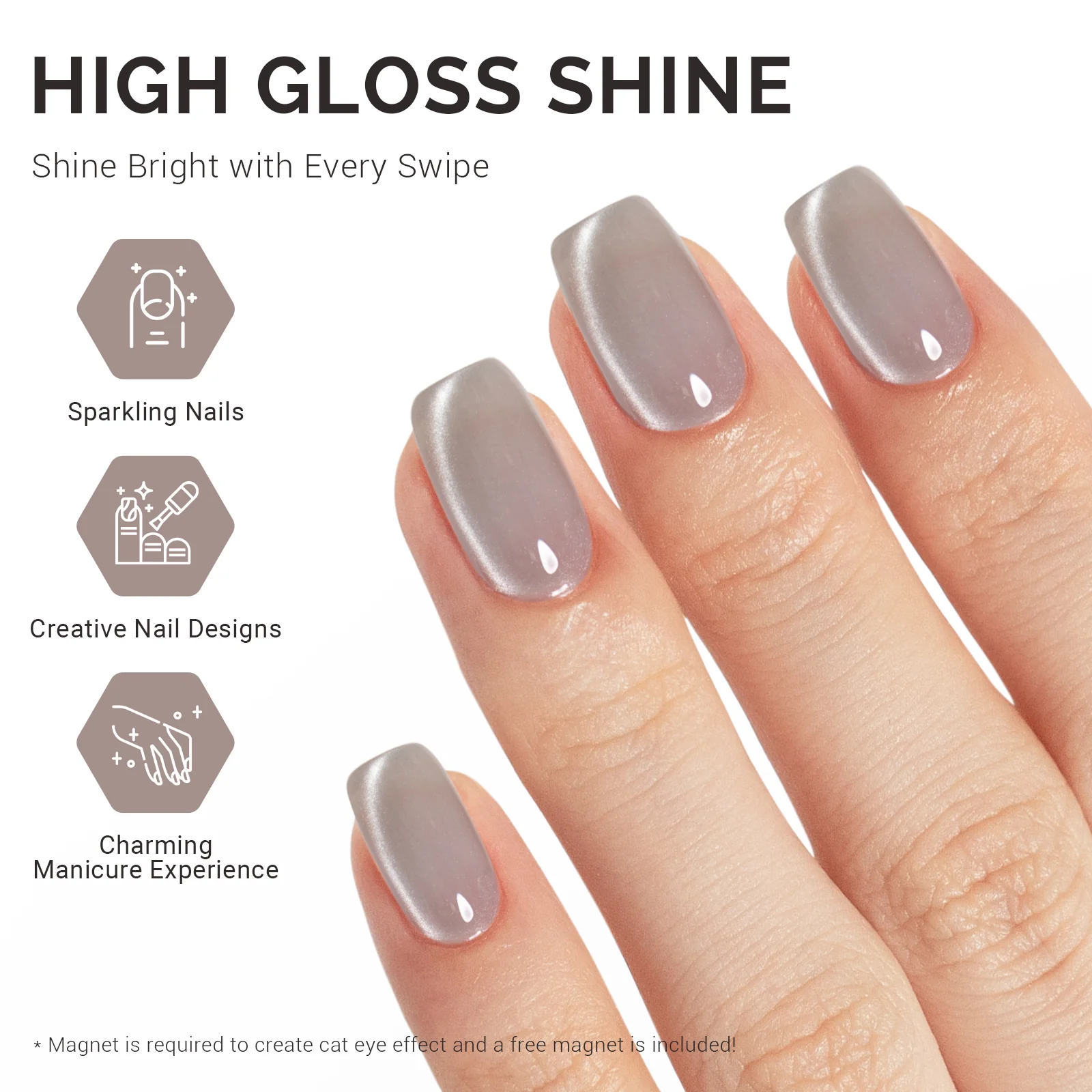 Jeweliver Cat Eye Gel Nail Polish 0.5 fl oz/15ml - Light Gray B5080 - Image 4