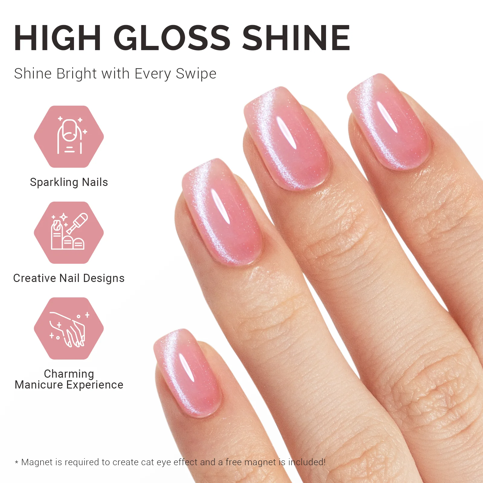 Jeweliver Cat Eye Gel Nail Polish 0.5 fl oz/15ml - Light Pink B5602 - Image 4