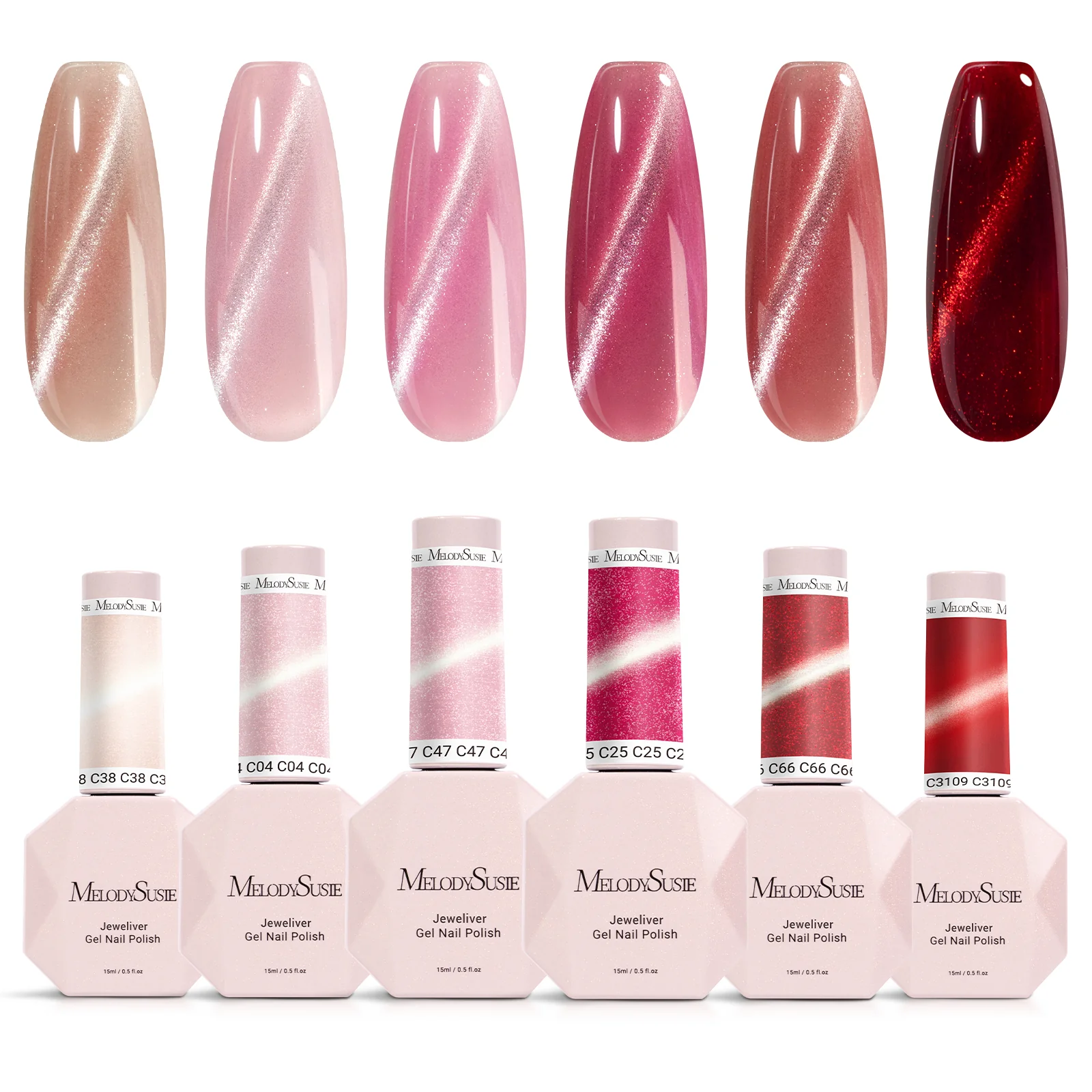 Jeweliver Cat Eye Gel Polish 6 Colors Set 0.5 fl oz/15ml - Pink and Red
