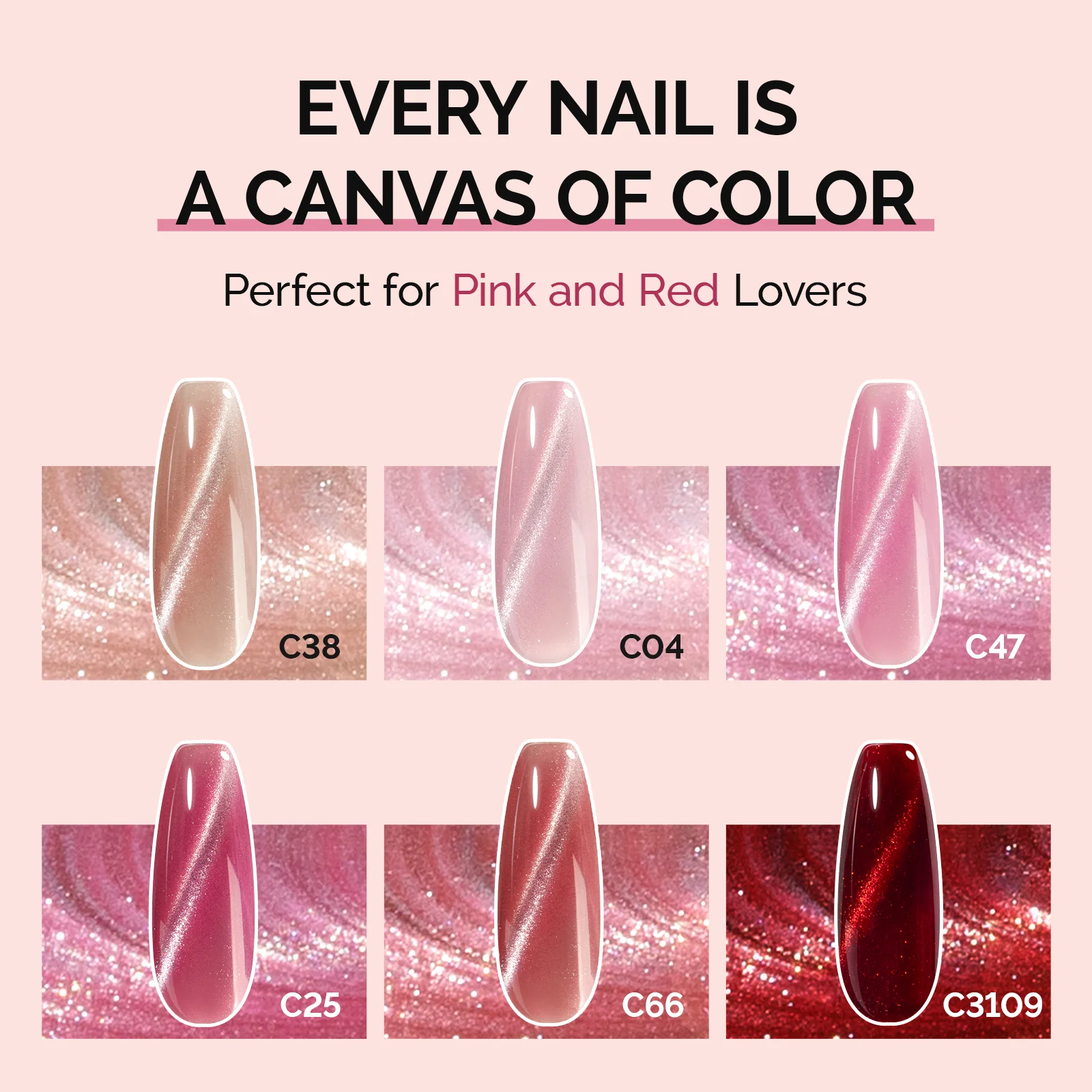 Jeweliver Cat Eye Gel Polish 6 Colors Set 0.5 fl oz/15ml - Pink and Red - Image 3