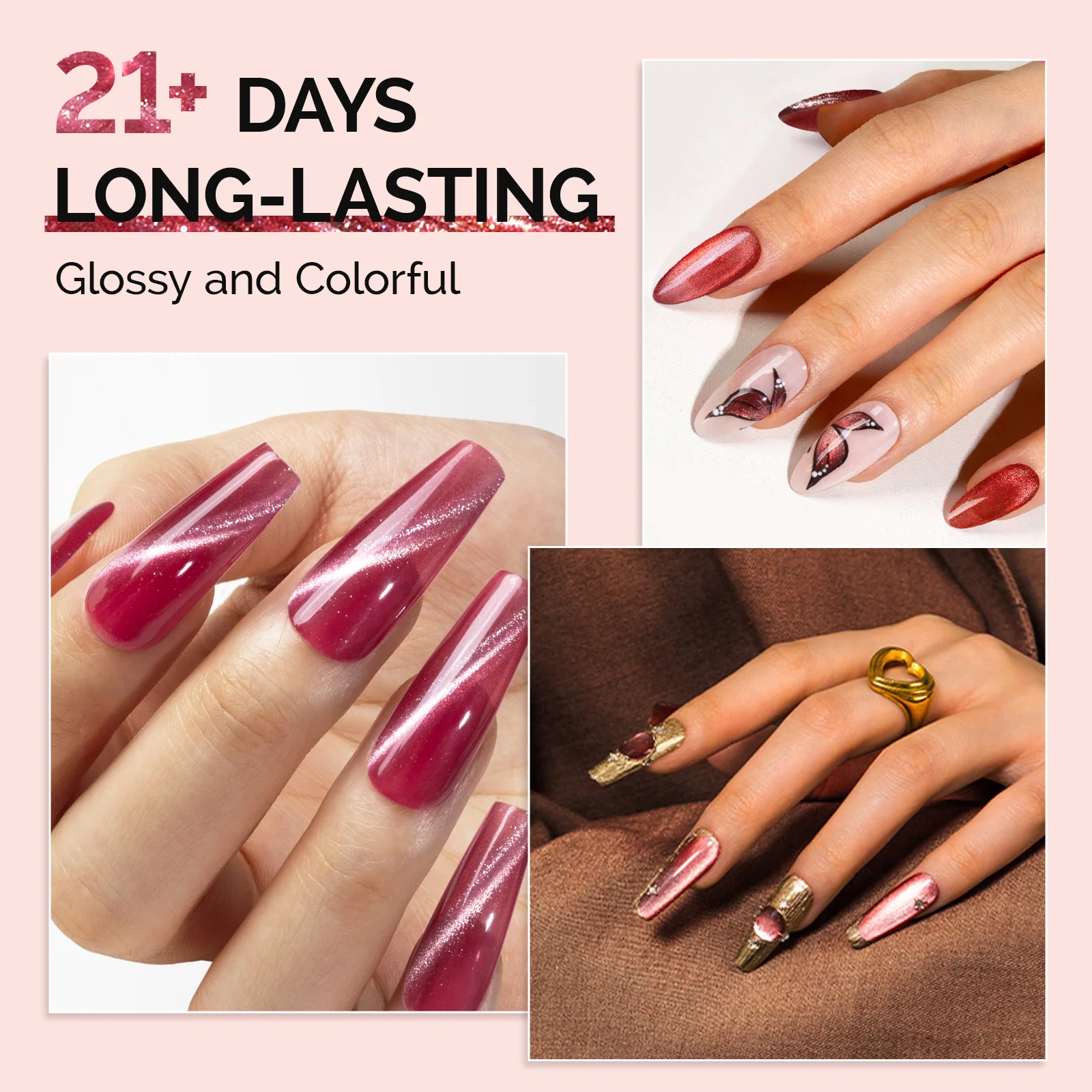 Jeweliver Cat Eye Gel Polish 6 Colors Set 0.5 fl oz/15ml - Pink and Red - Image 4