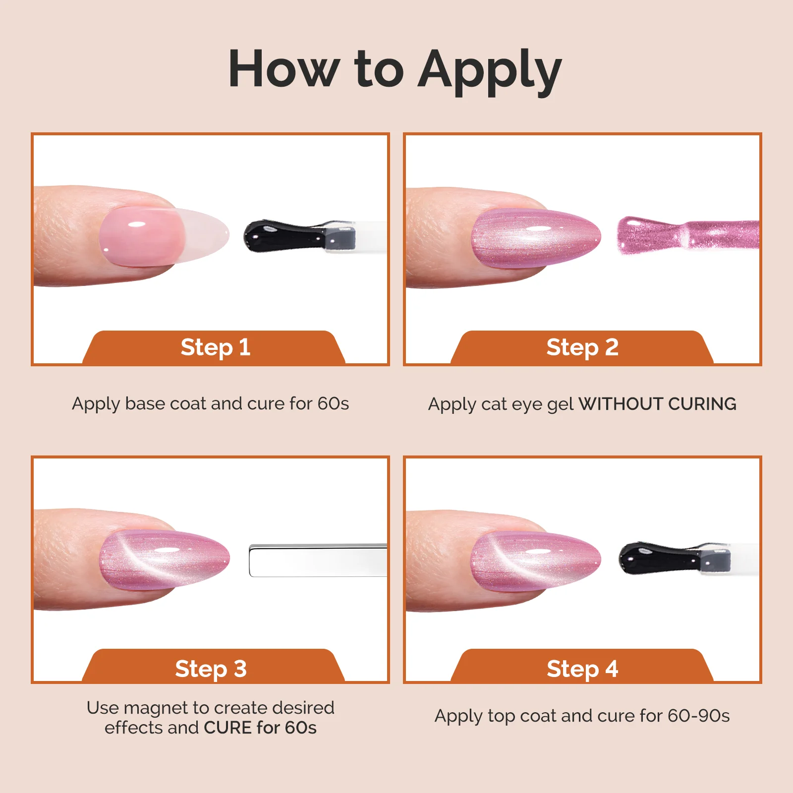 Jeweliver Cat Eye HEMA-Free & TPO-Free Gel Nail Polish 0.5 fl oz/15ml - Gold Pink 1401 - Image 7