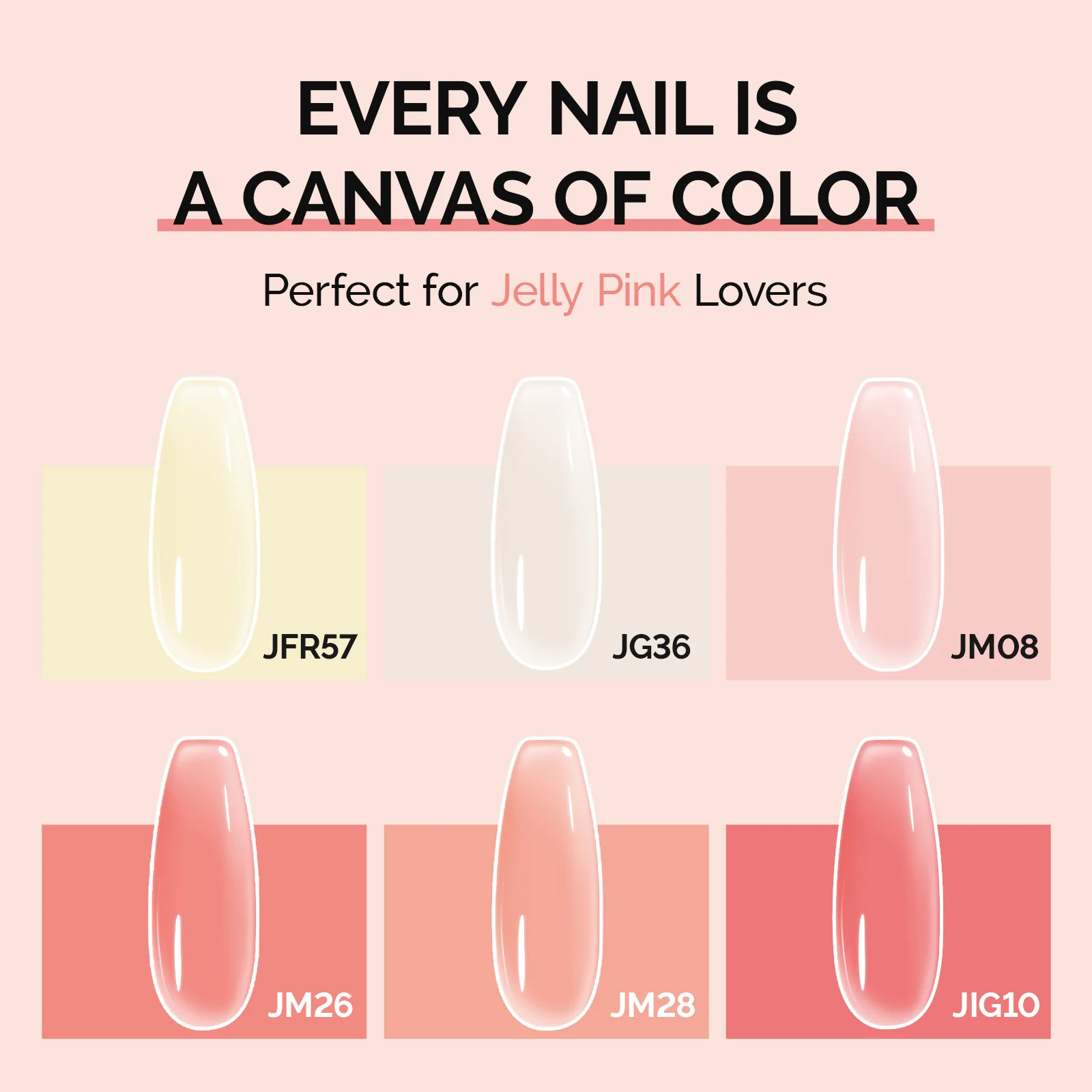 Jeweliver Jelly TPO-Free Gel Nail Polish Set 6 Colors 15ml - Jelly Pink - Image 3
