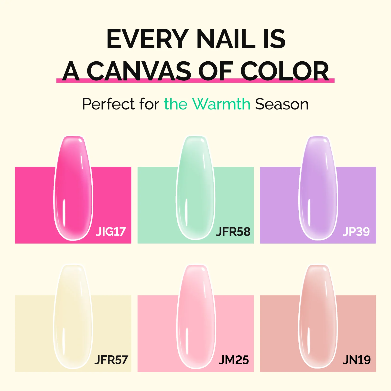 Jeweliver Jelly TPO-Free Gel Nail Polish Set 6 Colors 15ml - Warm Season - Image 3