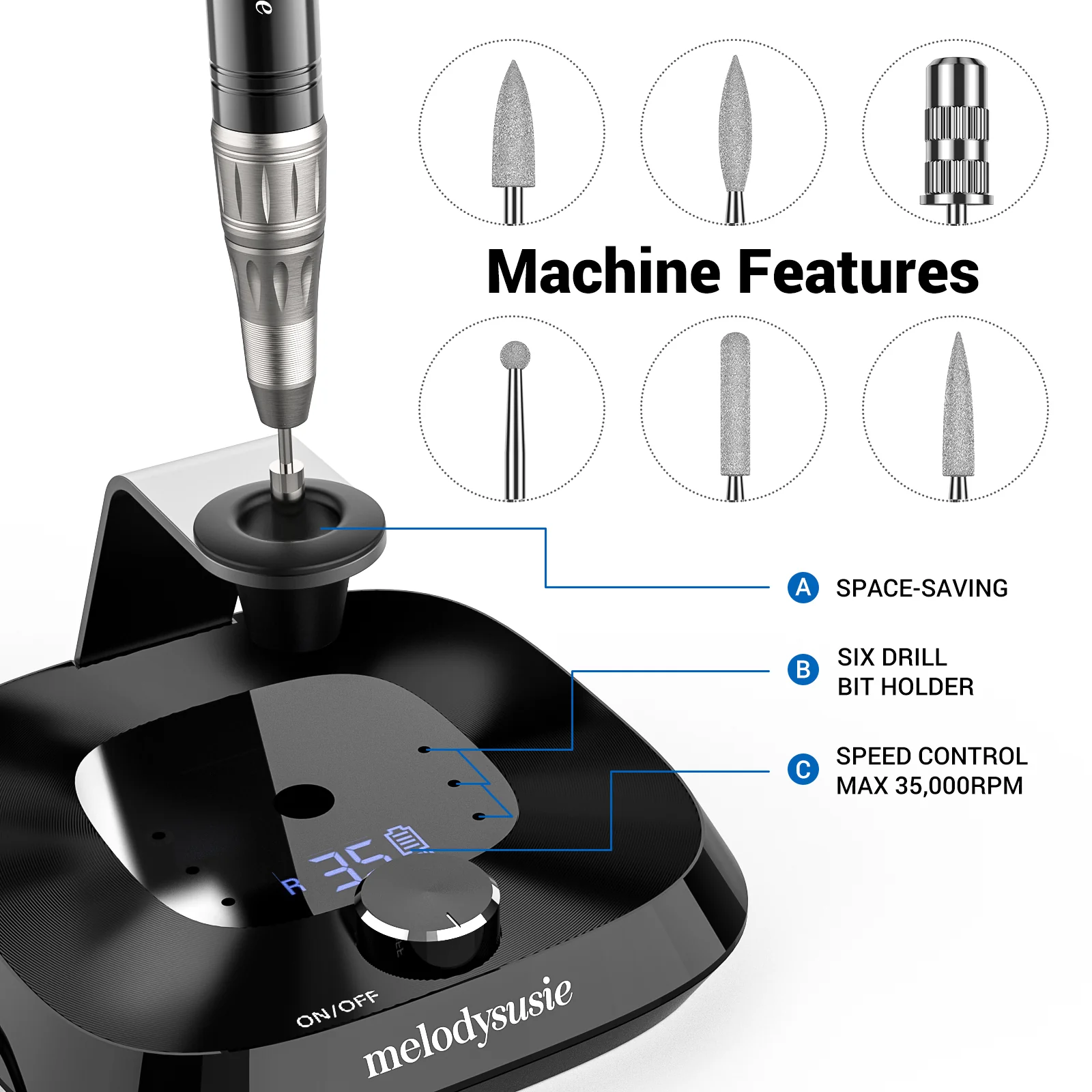 Kanon(MB420C) Desktop Multifunctional Rechargeable Nail Drill 35,000RPM - Image 4