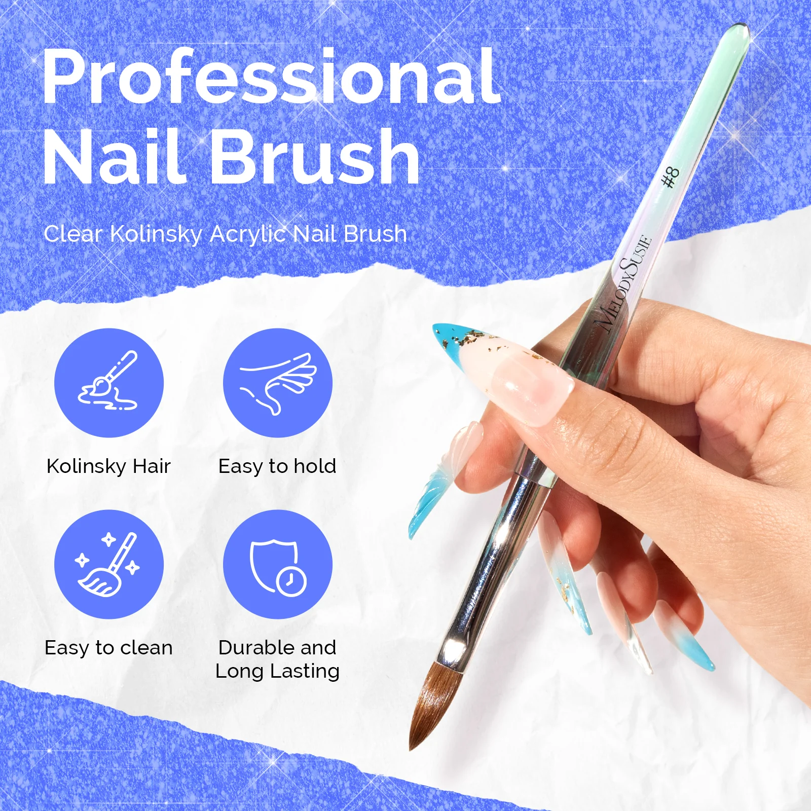 Kolinsky Acrylic Nail Brush Carving Blue #8 - Image 2