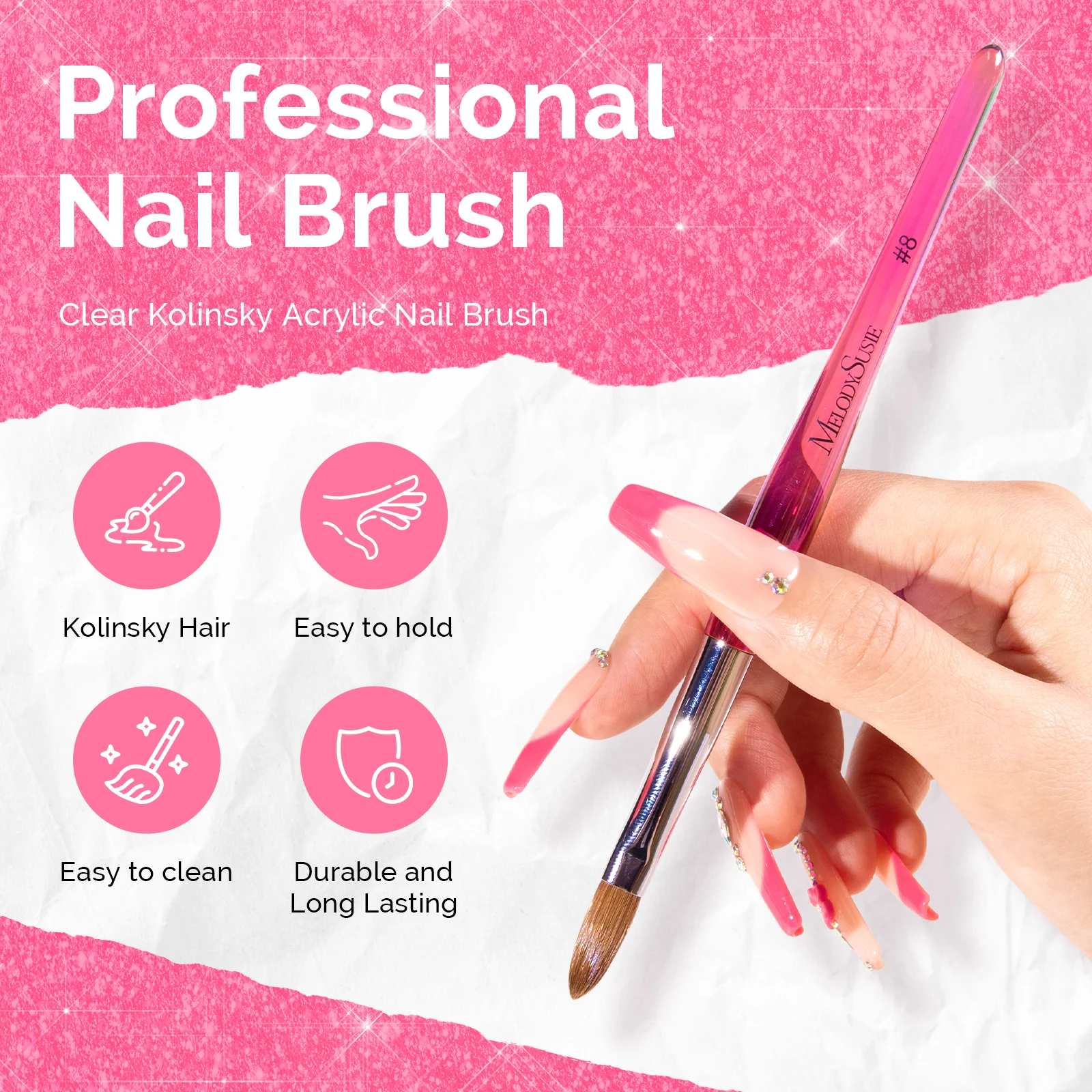 Kolinsky Acrylic Nail Brush Carving Pink #8 - Image 2