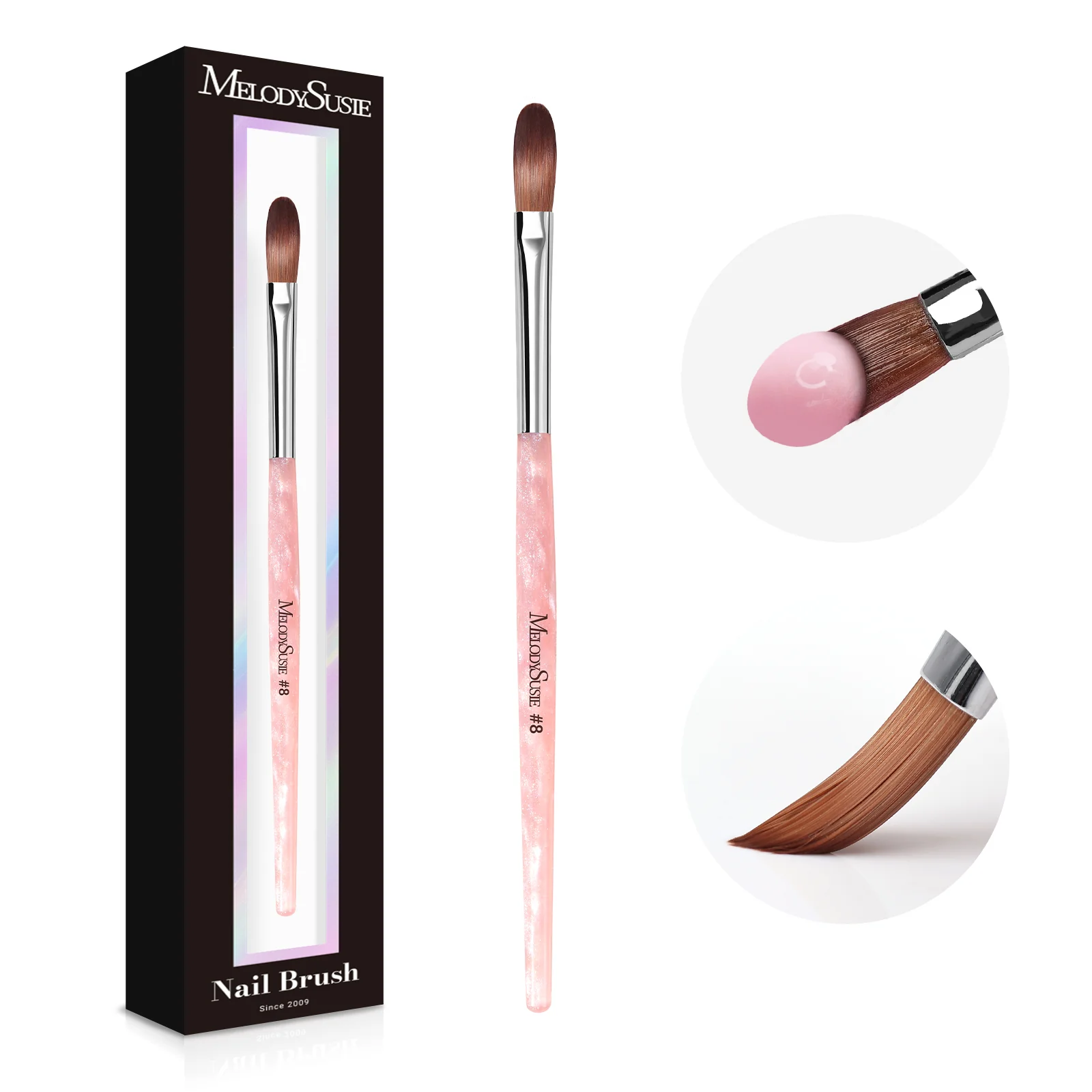 Kolinsky Acrylic Nail Brush - Pink #14 - Image 8