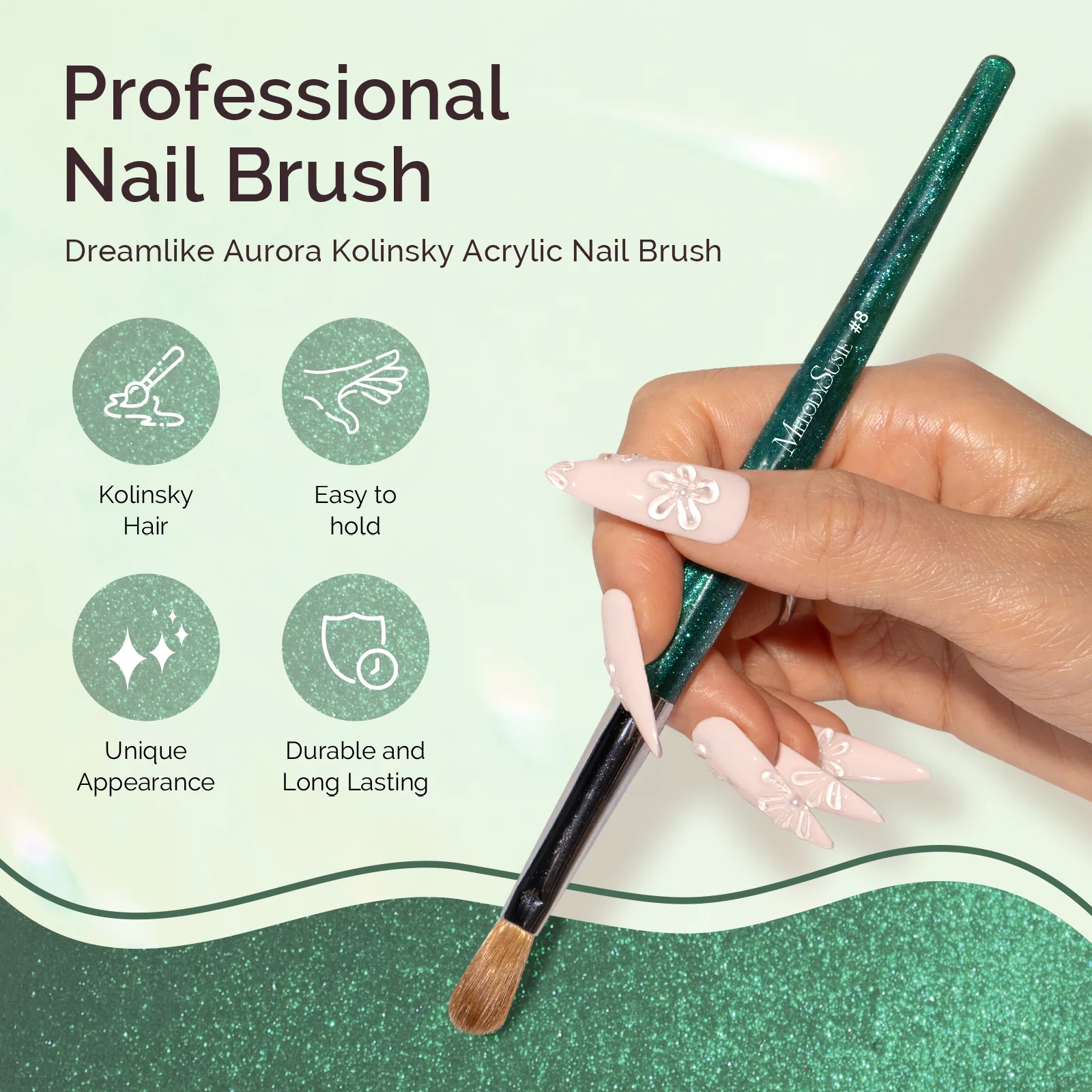 Kolinsky Acrylic Nail Brush - Green #8 - Image 2