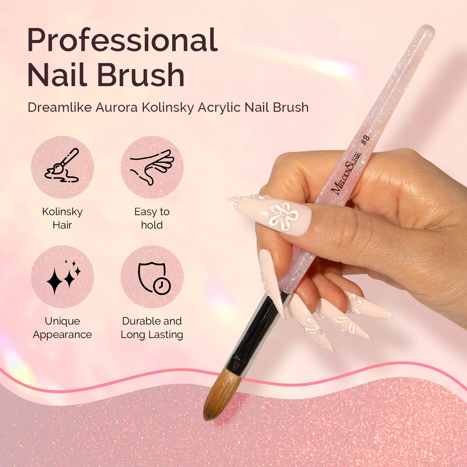 Kolinsky Acrylic Nail Brush - Pink #14 - Image 2