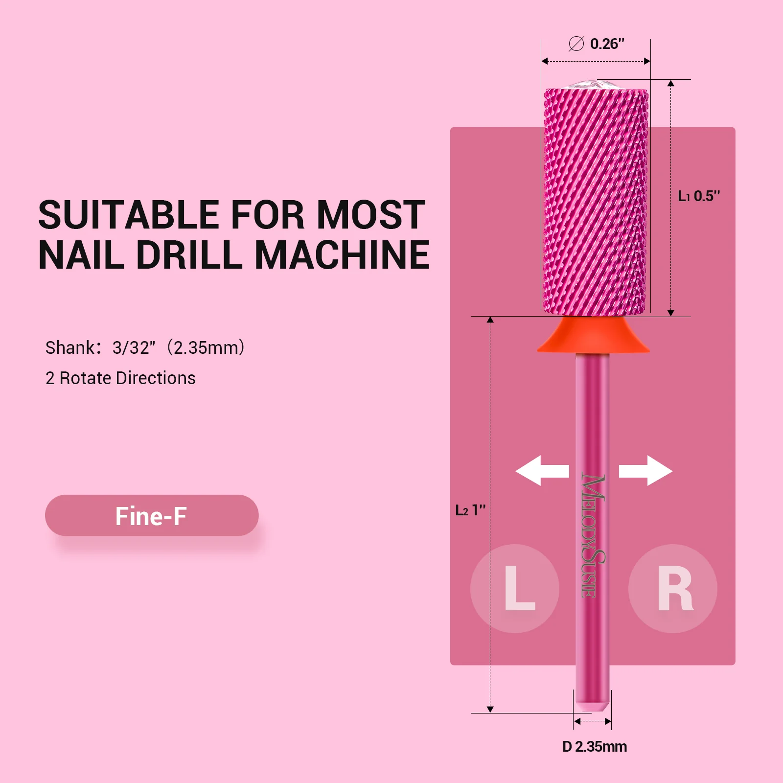 Large Barrel Tungsten Carbide Nail Drill Bit, Crystal Top  Heart Shape - Image 4
