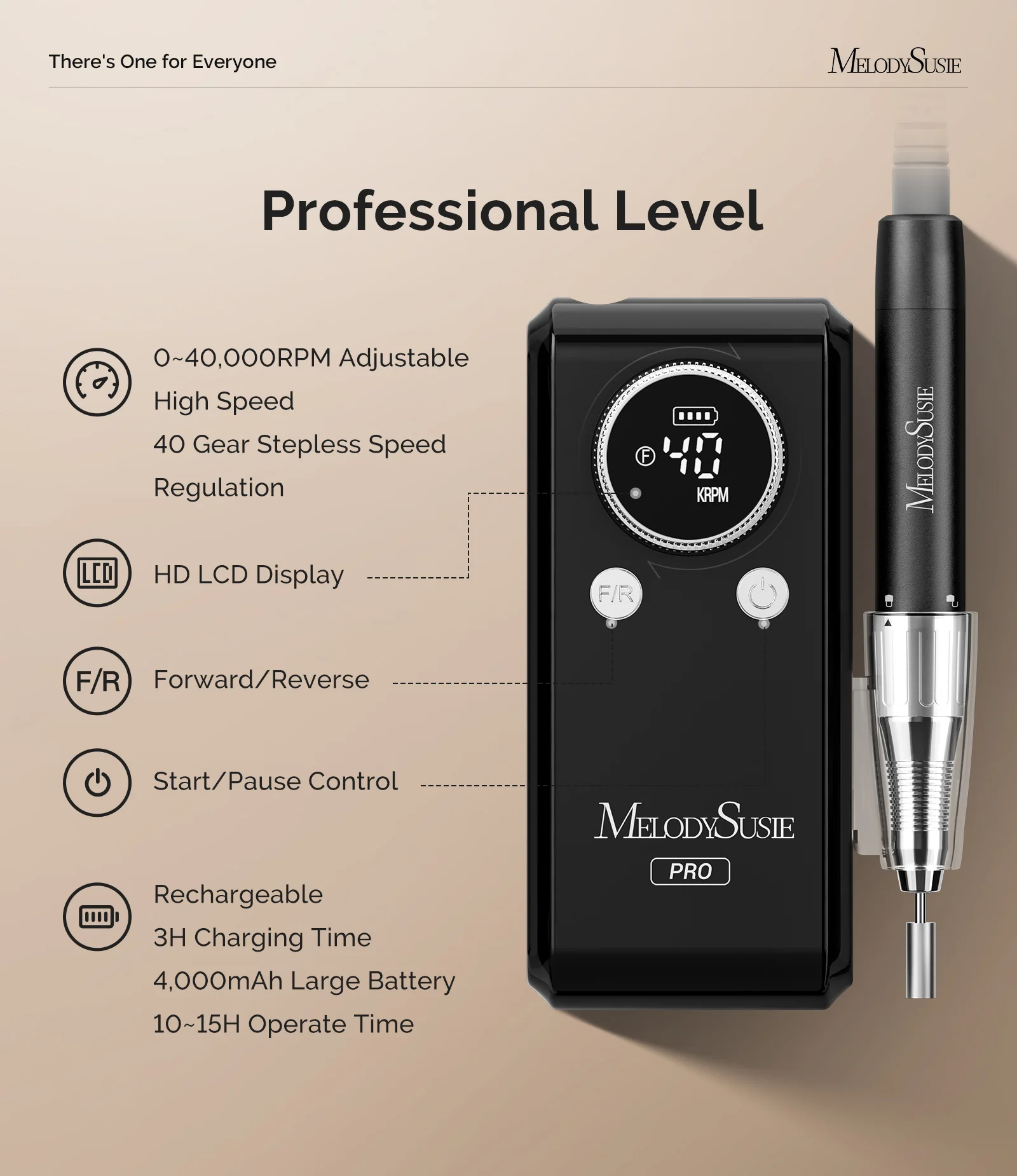 MB420G Clip-On Professional Rechargeable 2-in-1 Nail Drill with Built-In Stand 40,000RPM - Image 3