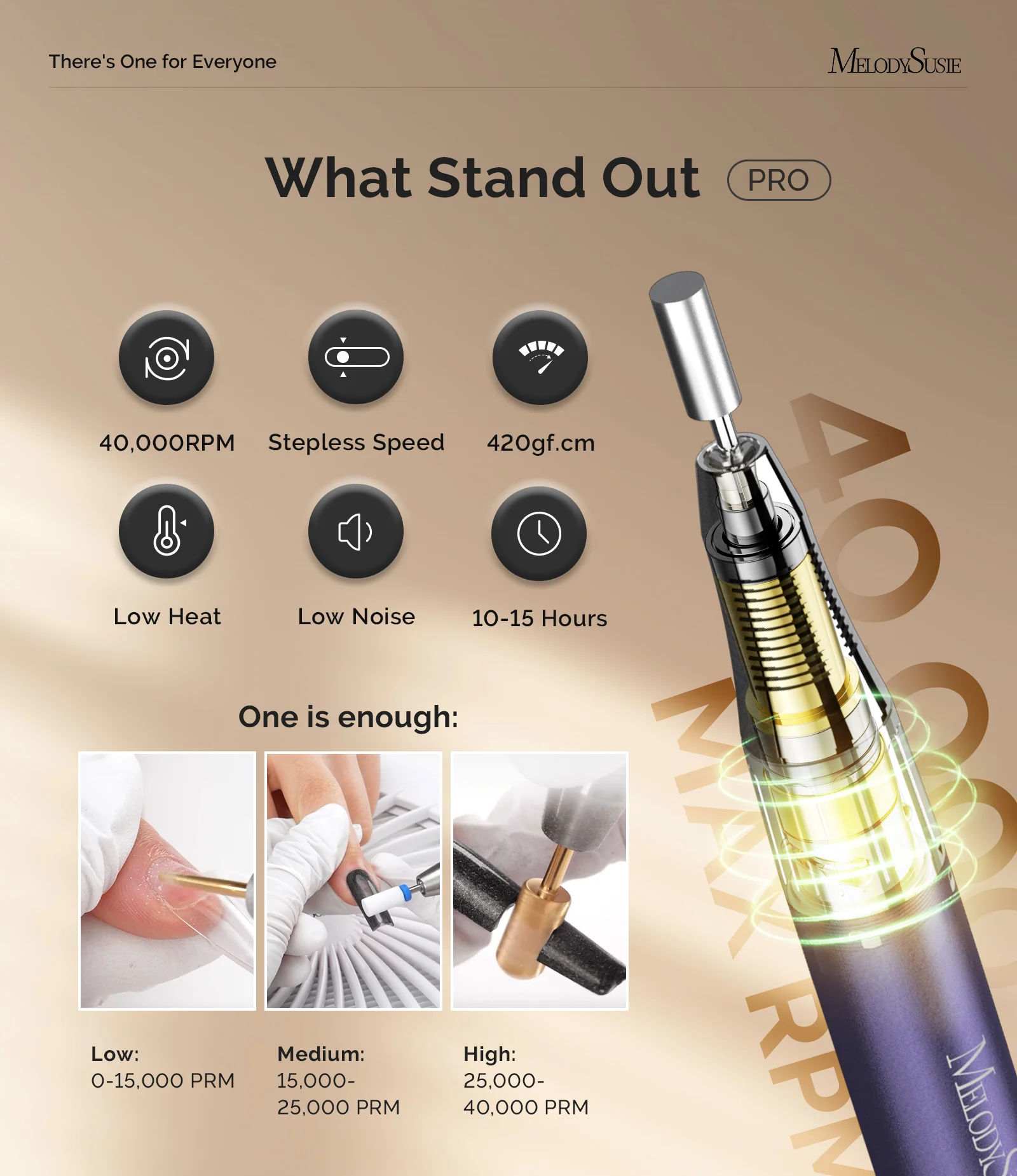MB420G Clip-On Professional Rechargeable 2-in-1 Nail Drill with Built-In Stand 40,000RPM - Purple - Image 2