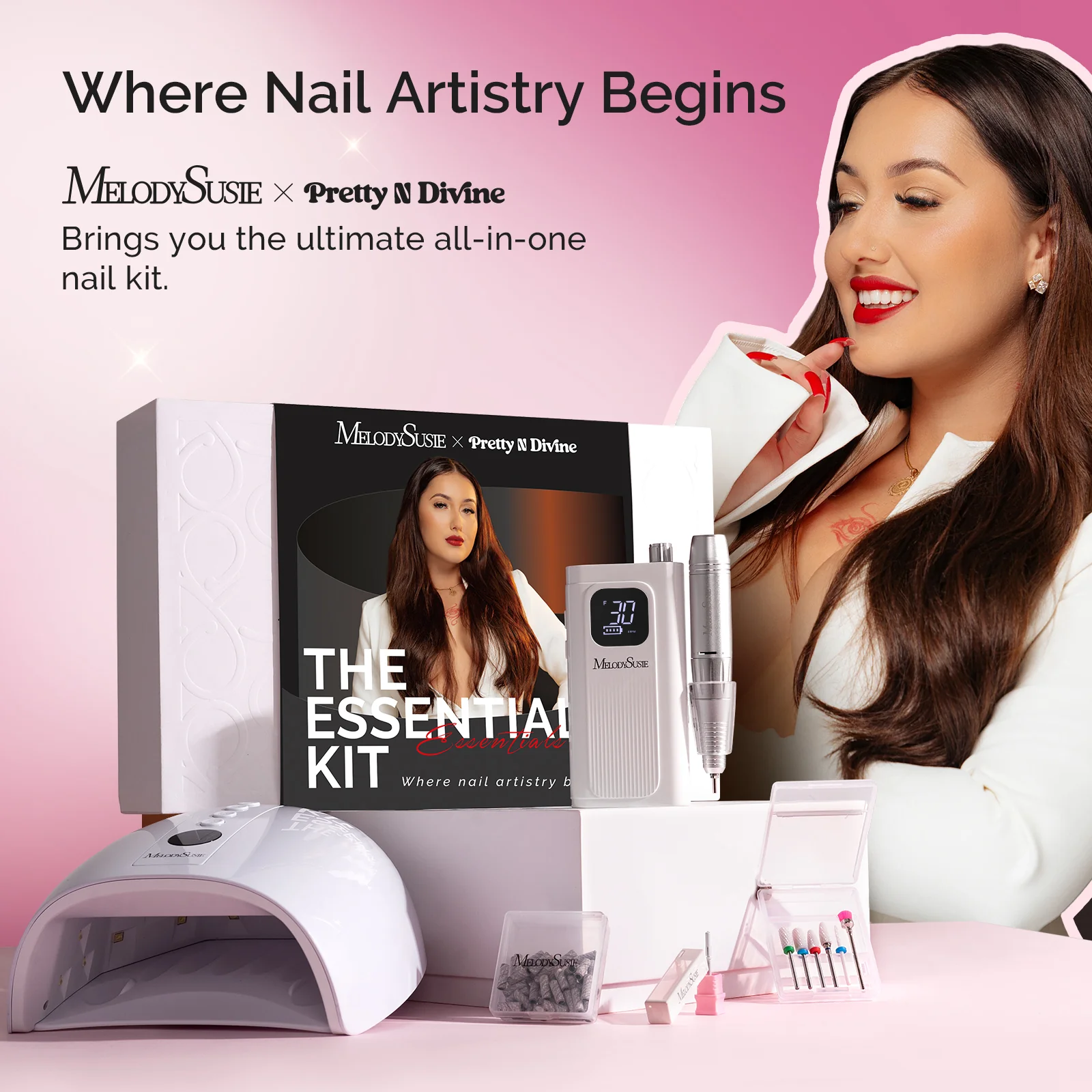 Melodysusie x Prettyndivine SC300F Nail Drill & P-Plus30G Nail Lamp Gift Box - Image 2