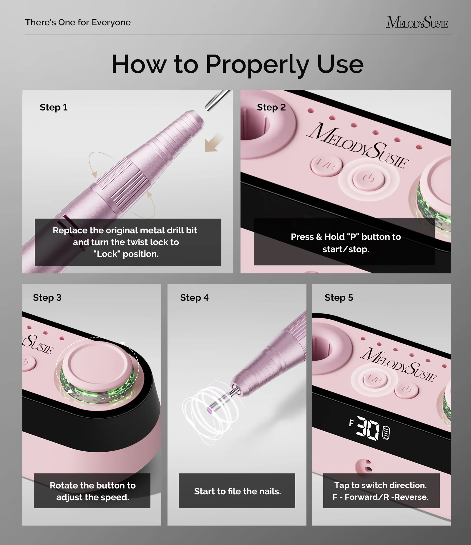 SC320A Desktop Multifunctional Rechargeable Nail Drill 30,000RPM - Pink - Image 8
