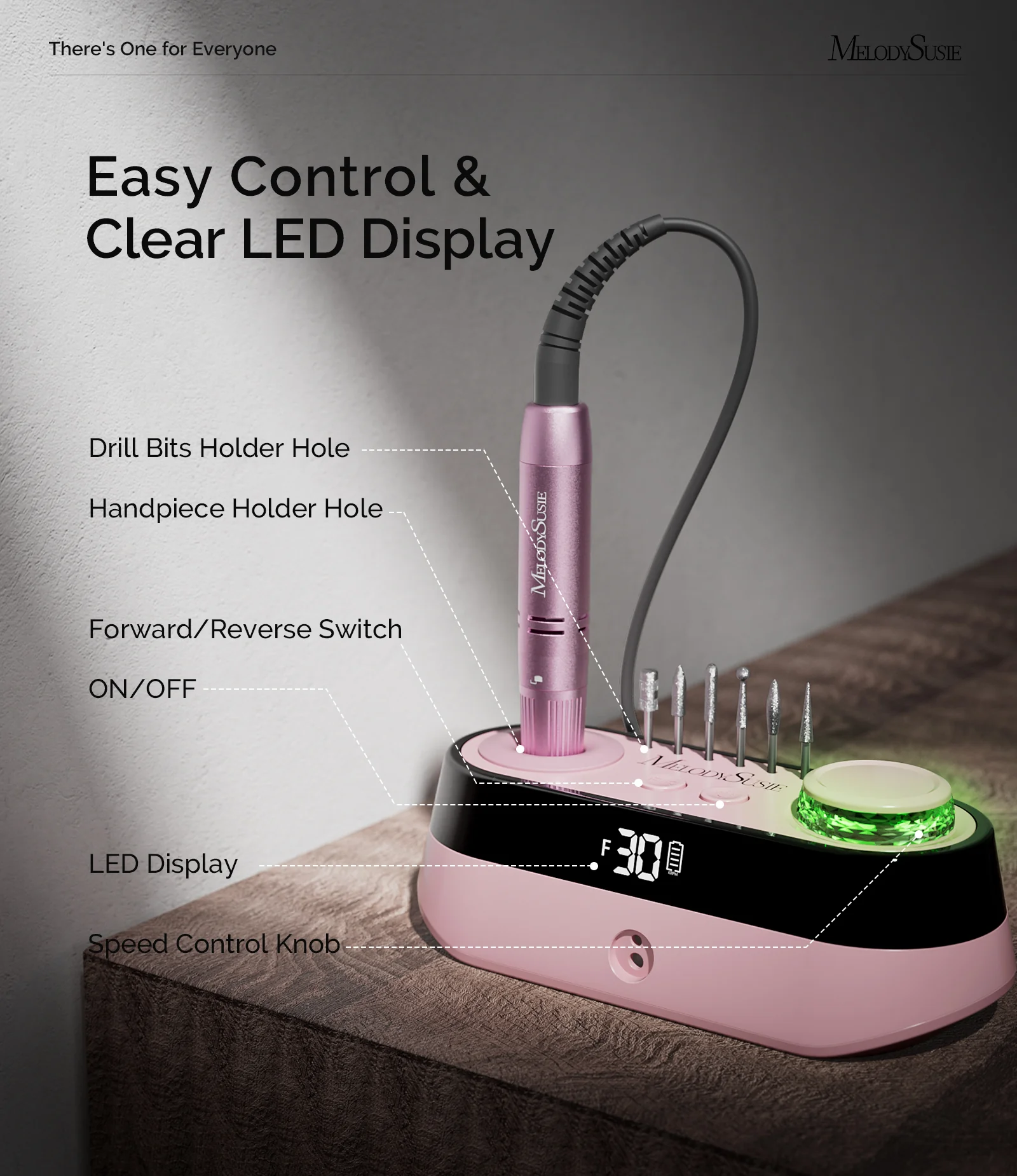 SC320A Desktop Multifunctional Rechargeable Nail Drill 30,000RPM - Pink - Image 2