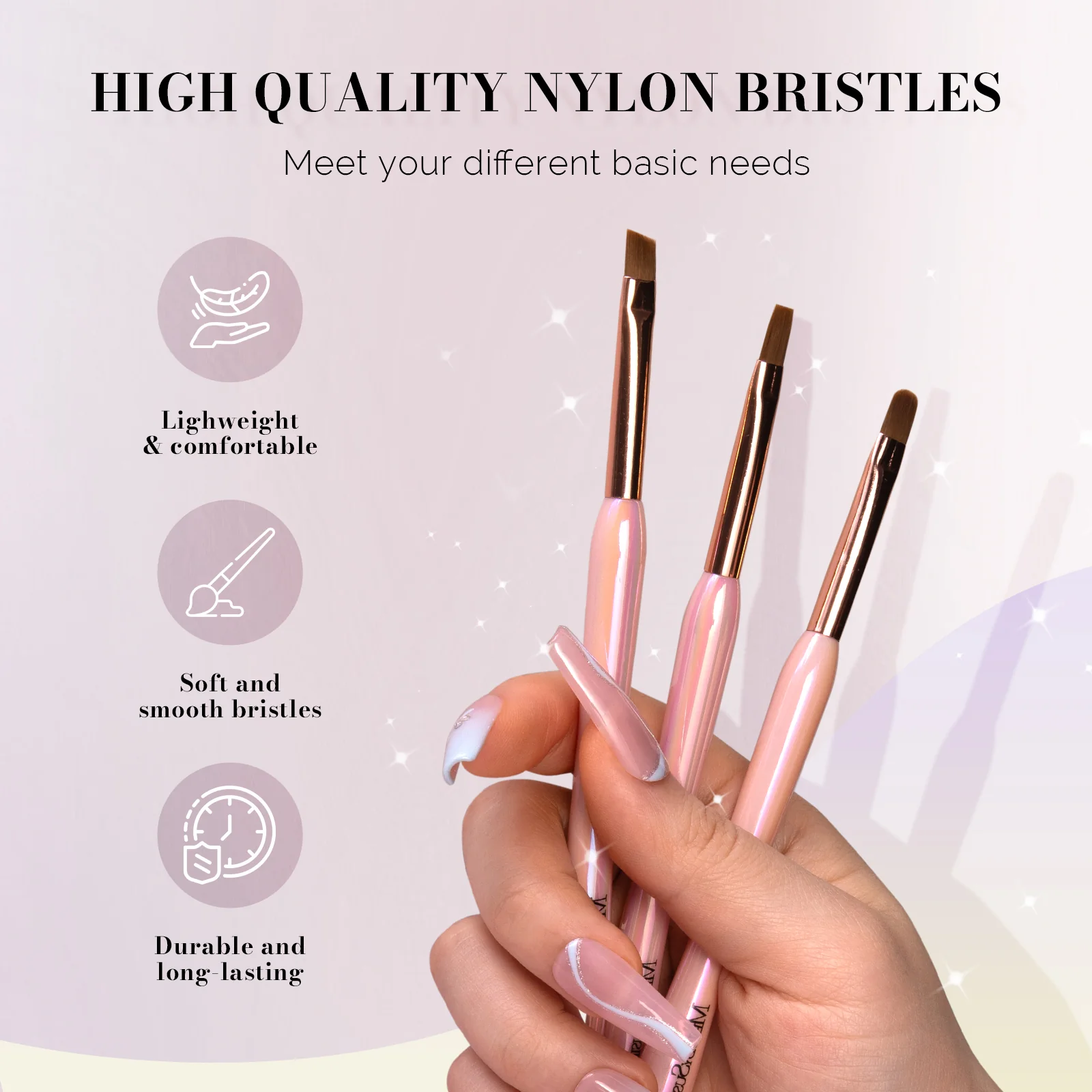 Nail Art Brushes Set 3Pcs - Image 2