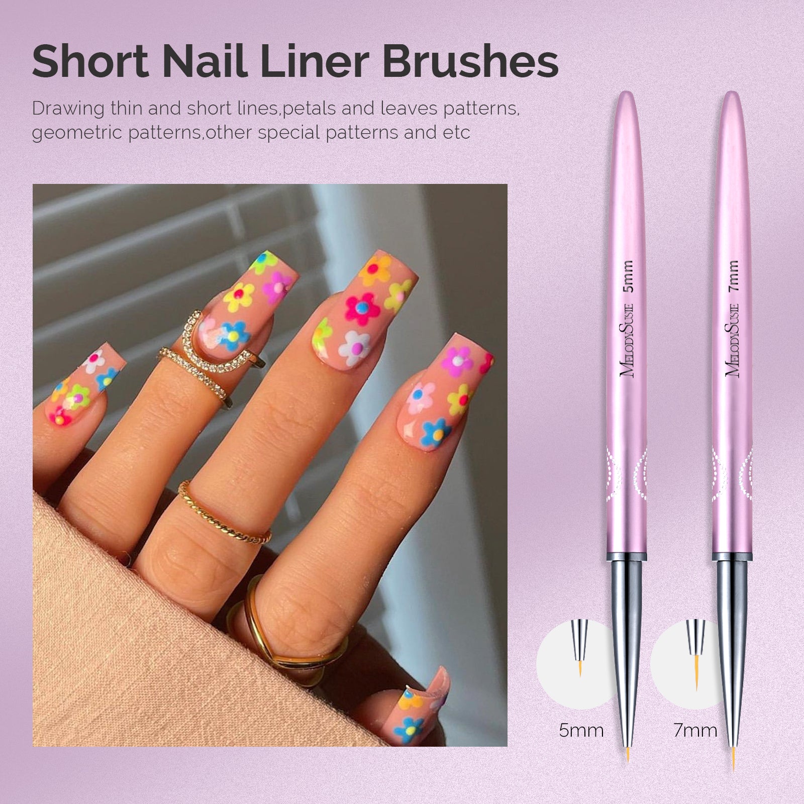 Nail Art Liner Brushes 5Pcs - Rose Gold - Image 3