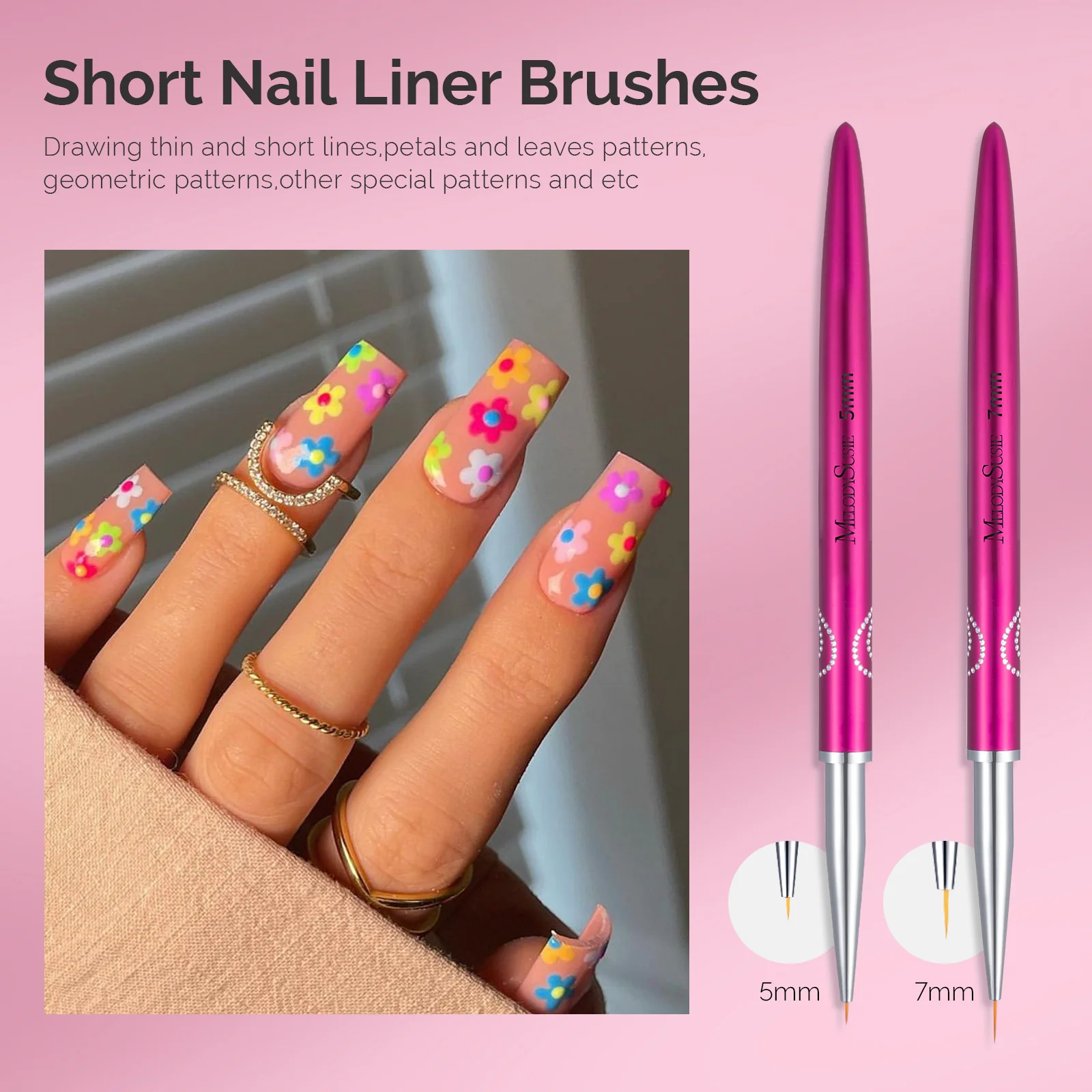 Nail Art Liner Brushes 5Pcs - Rose Pink - Image 3