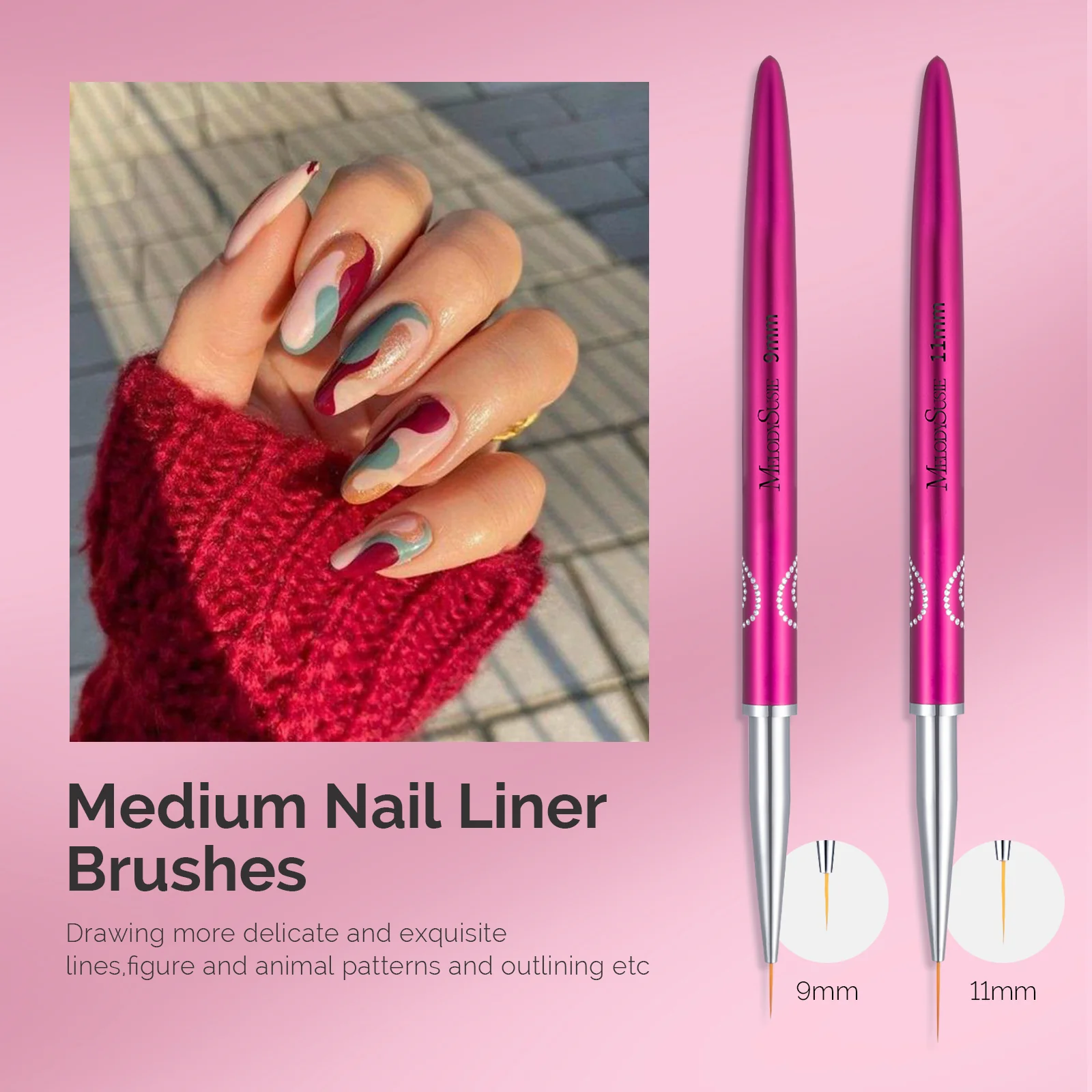 Nail Art Liner Brushes 5Pcs - Rose Pink - Image 4