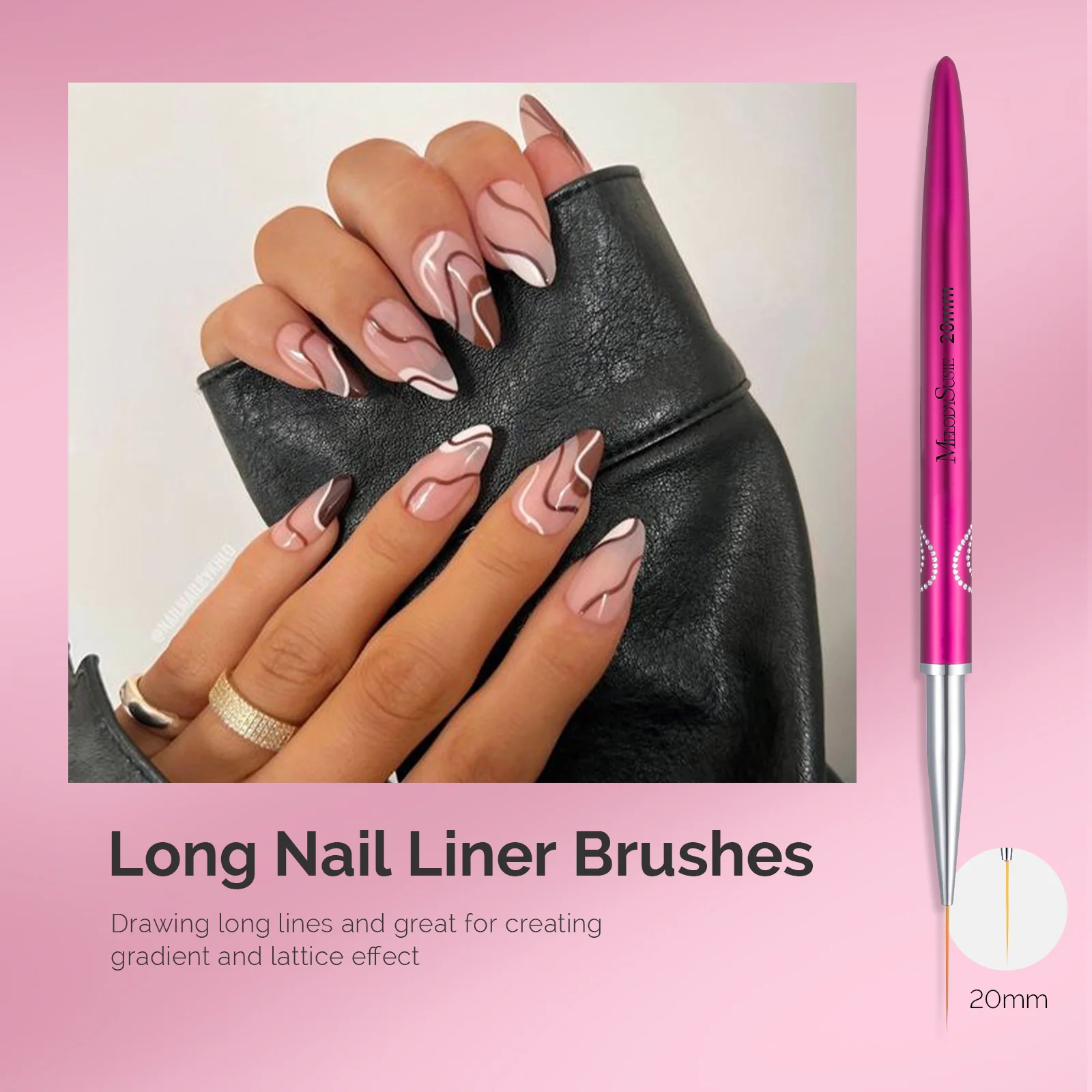 Nail Art Liner Brushes 5Pcs - Rose Pink - Image 5