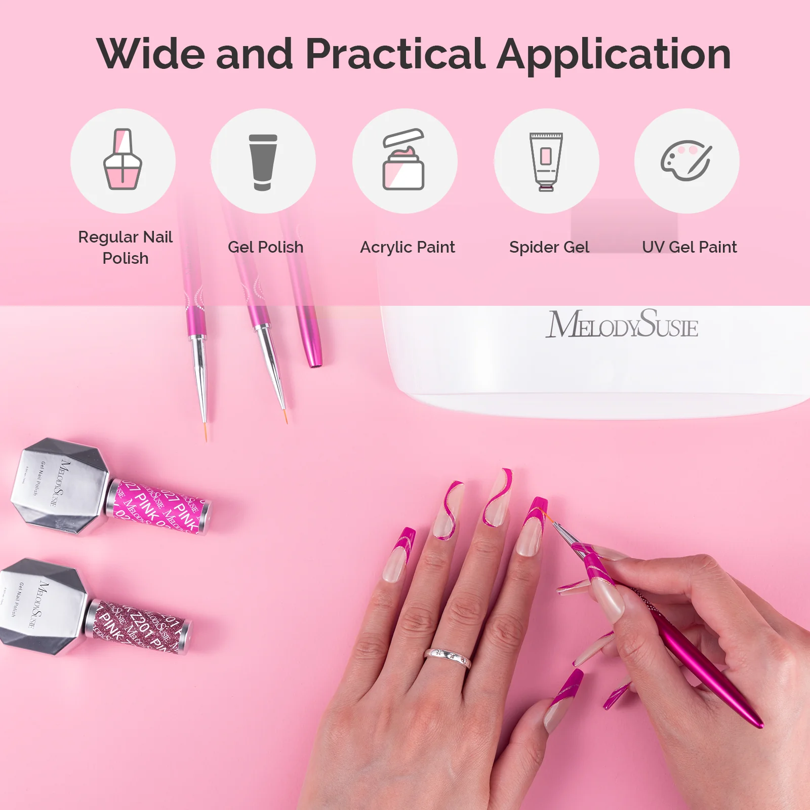 Nail Art Liner Brushes 5Pcs - Rose Pink - Image 6