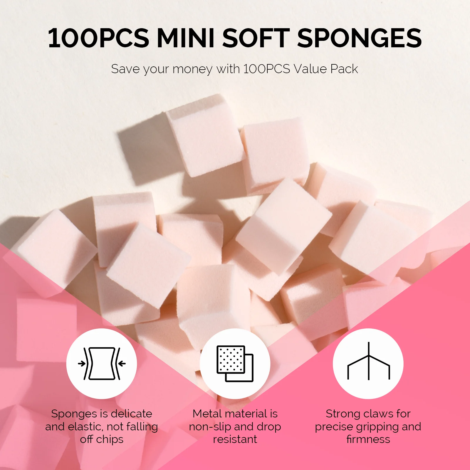 Nail Art Sponges With Grabbing Pen - Nude Pink - Image 2
