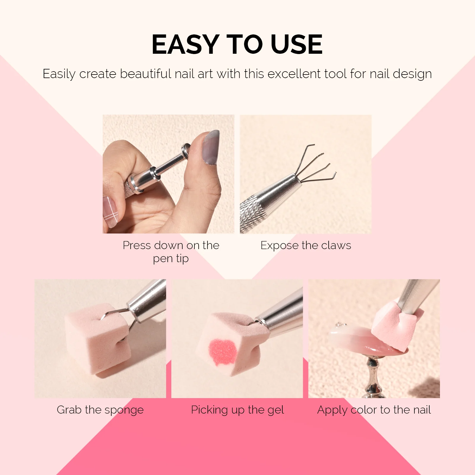 Nail Art Sponges With Grabbing Pen - Nude Pink - Image 3