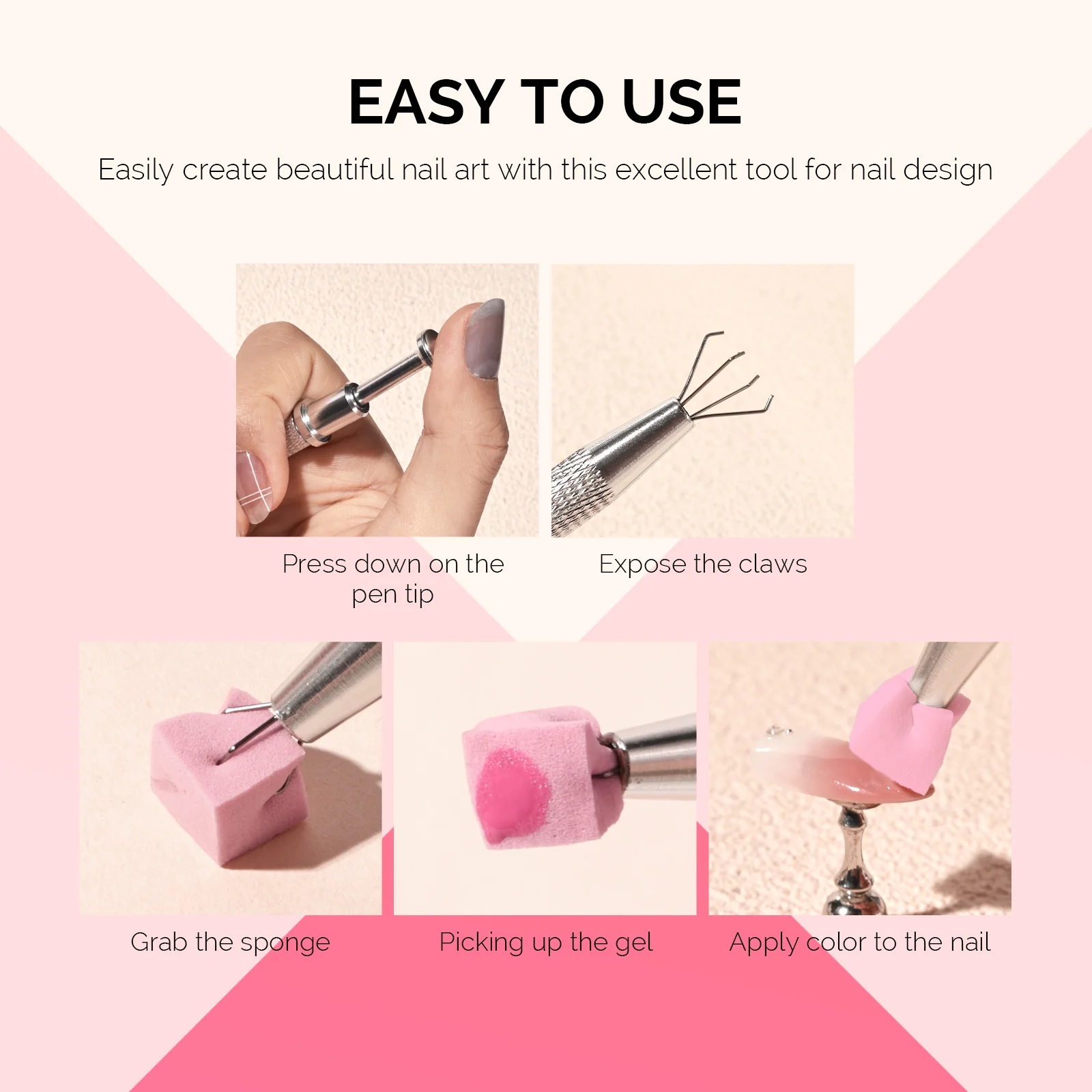 Nail Art Sponges With Grabbing Pen - Plum Pink - Image 3