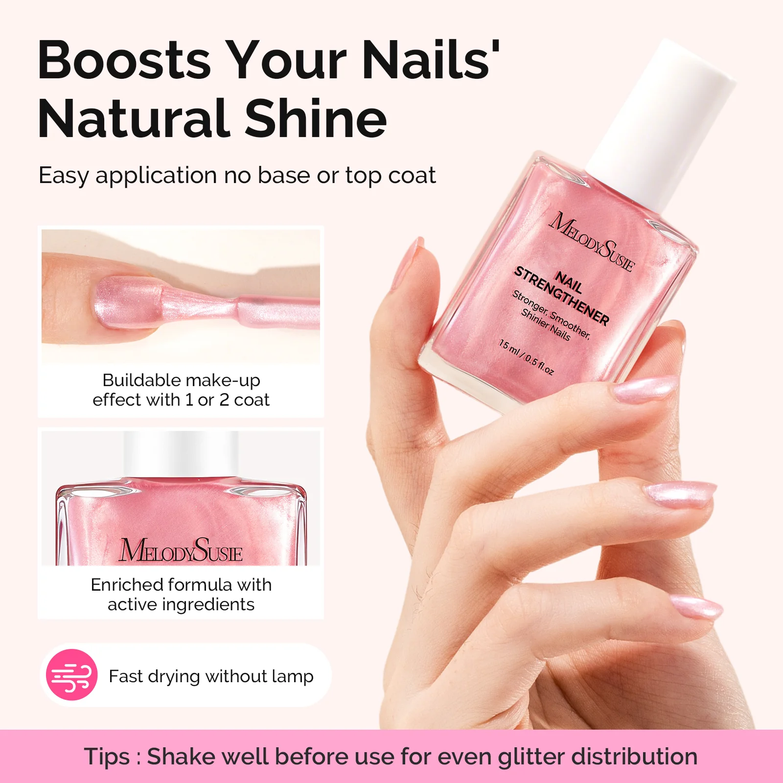 Nail Strengthener and Growth Treatment, 2-in-1 Ridge Filling Base Coat & Glossy Concealer Polish 15ml 0.5 Fl Oz - Image 2