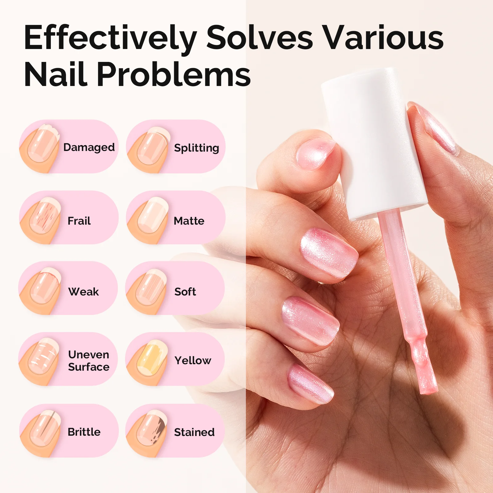 Nail Strengthener and Growth Treatment, 2-in-1 Ridge Filling Base Coat & Glossy Concealer Polish 15ml 0.5 Fl Oz - Image 5