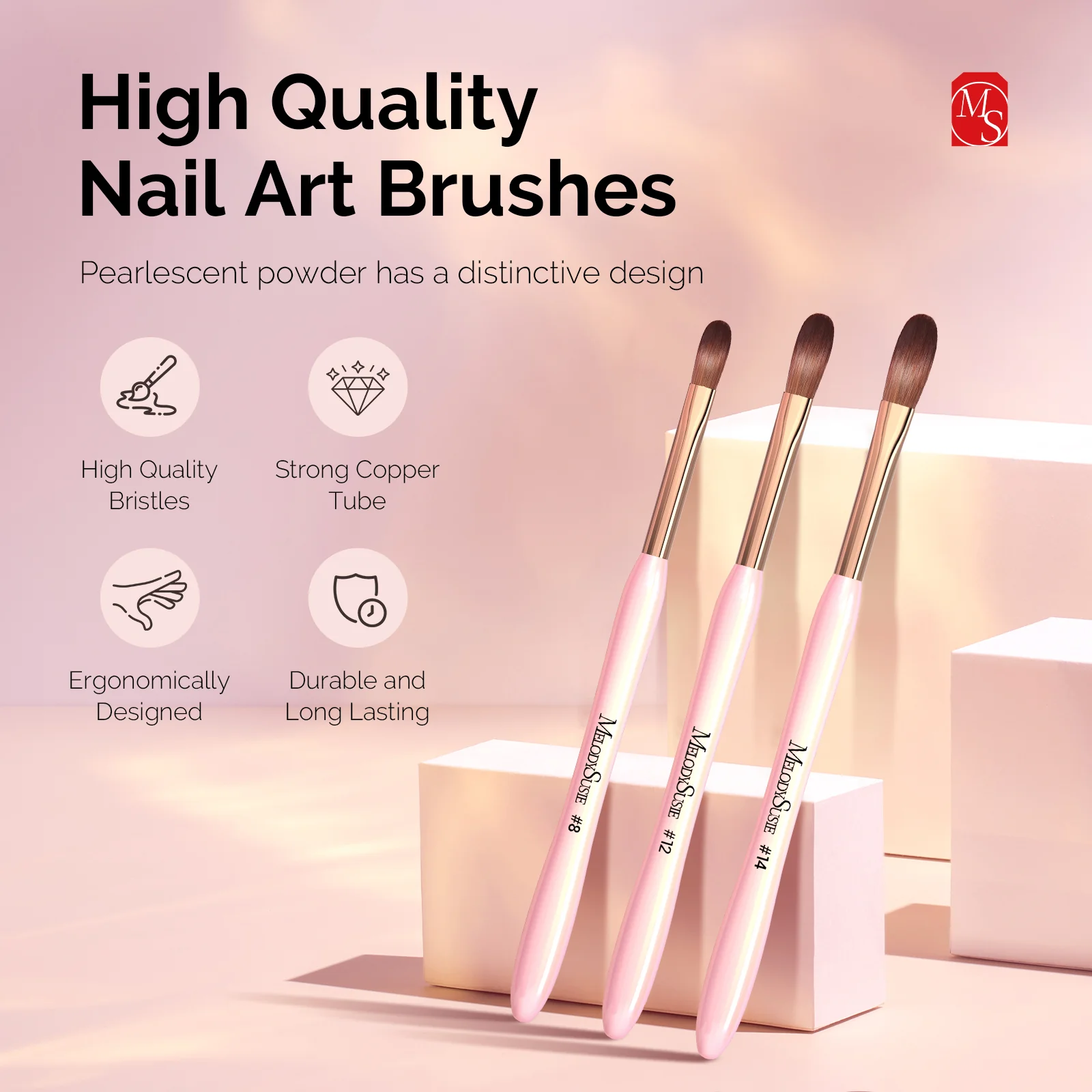 New Acrylic Nail Brush Set 3Pcs - Pink - Image 2
