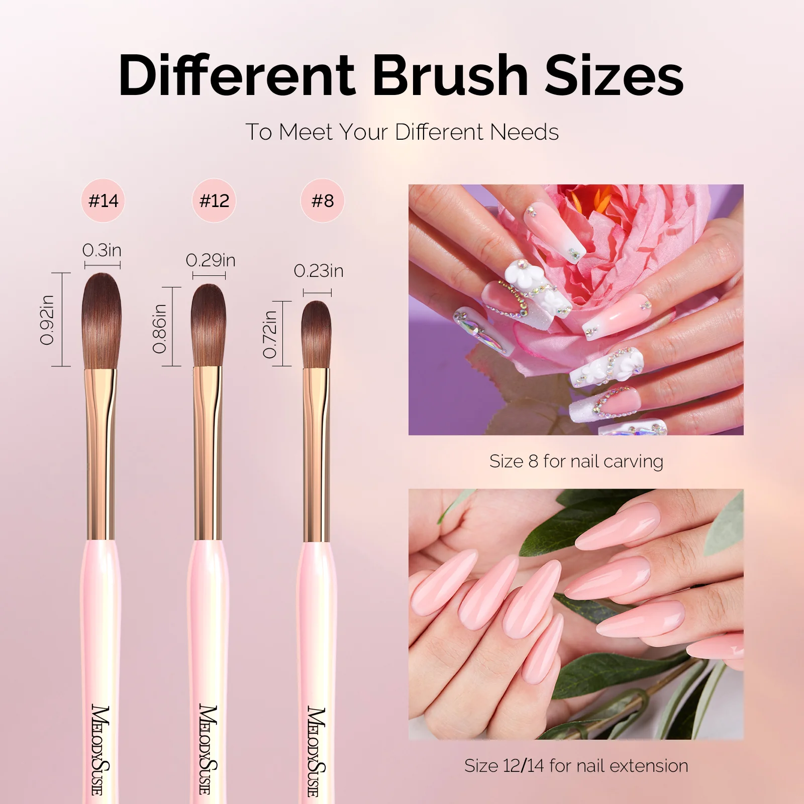 New Acrylic Nail Brush Set 3Pcs - Pink - Image 5