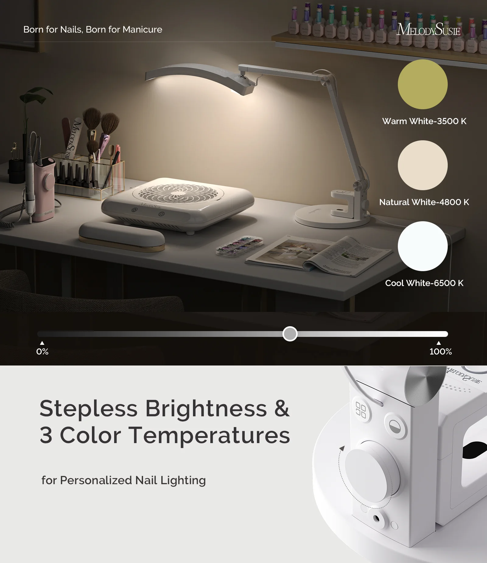 S-Pro29G Nail-Focused 3-Mode Manicure Table Lamp with White Mini Nail Lamp - Image 7
