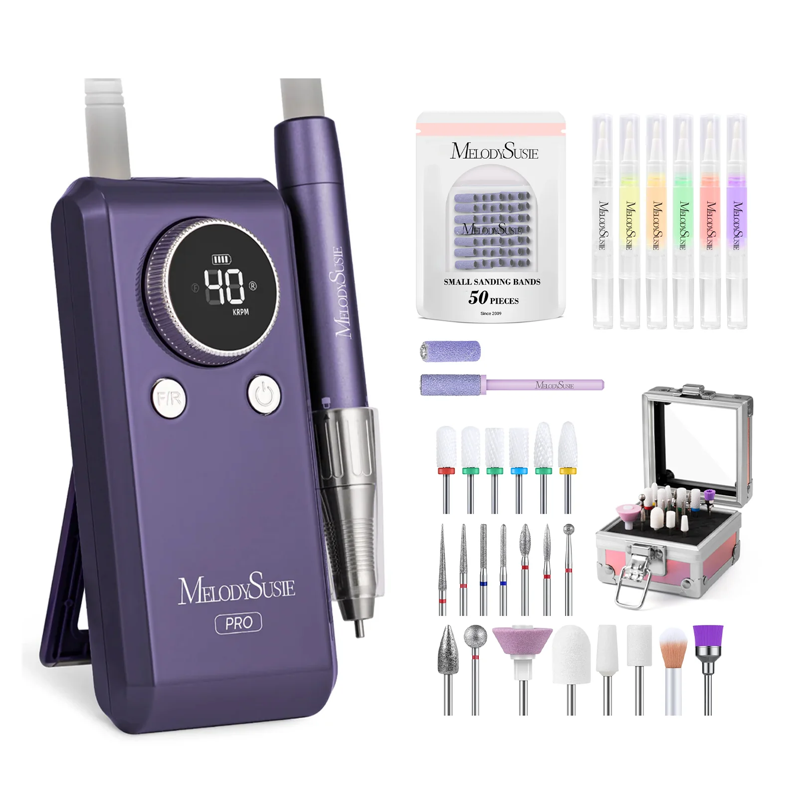 MB420G Clip-On Professional Rechargeable 2-in-1 Nail Drill with Built-In Stand 40,000RPM