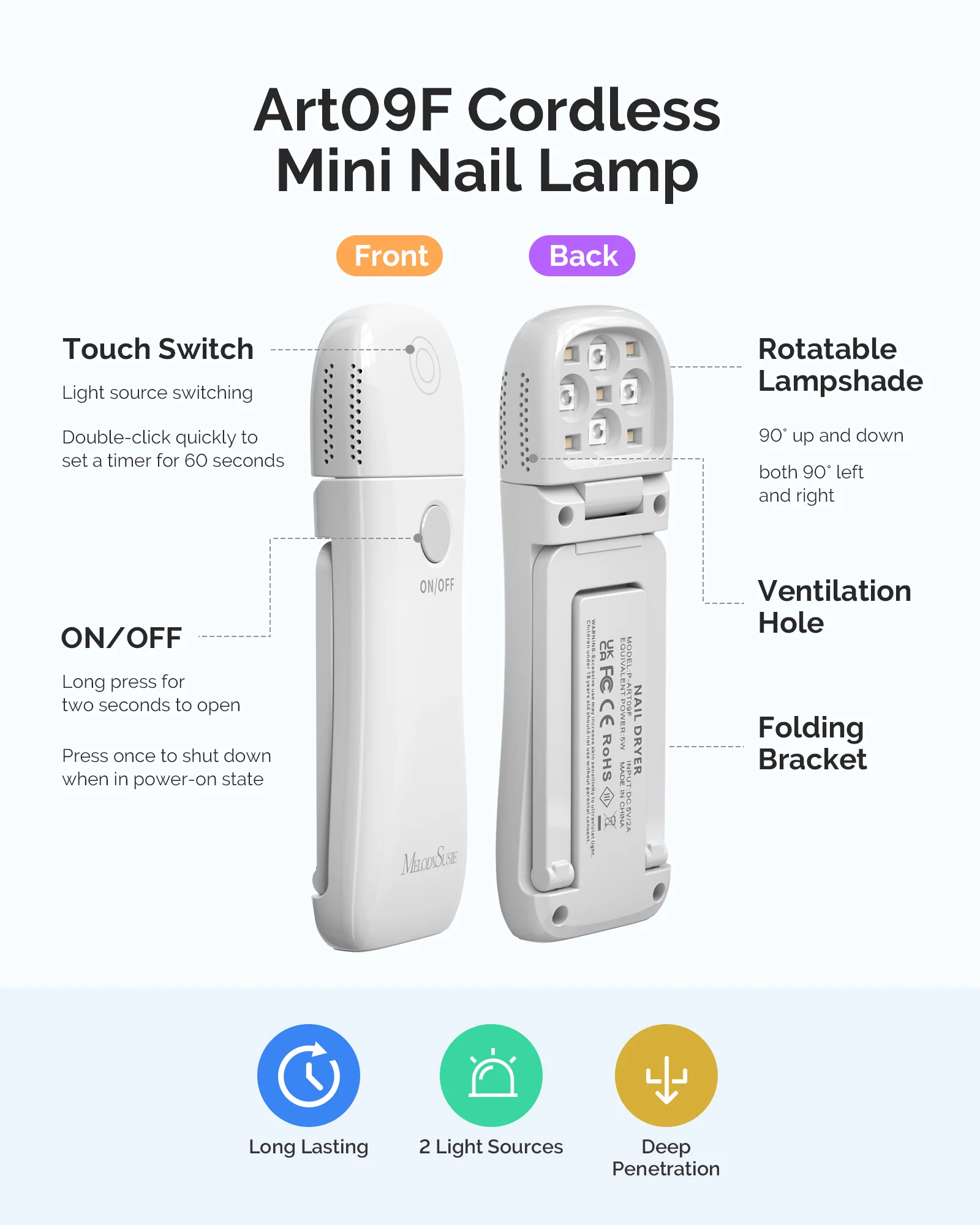 P-ART09F Foldable & Standable 2-in-1 Design LED/UV Nail Lamp - White - Image 5