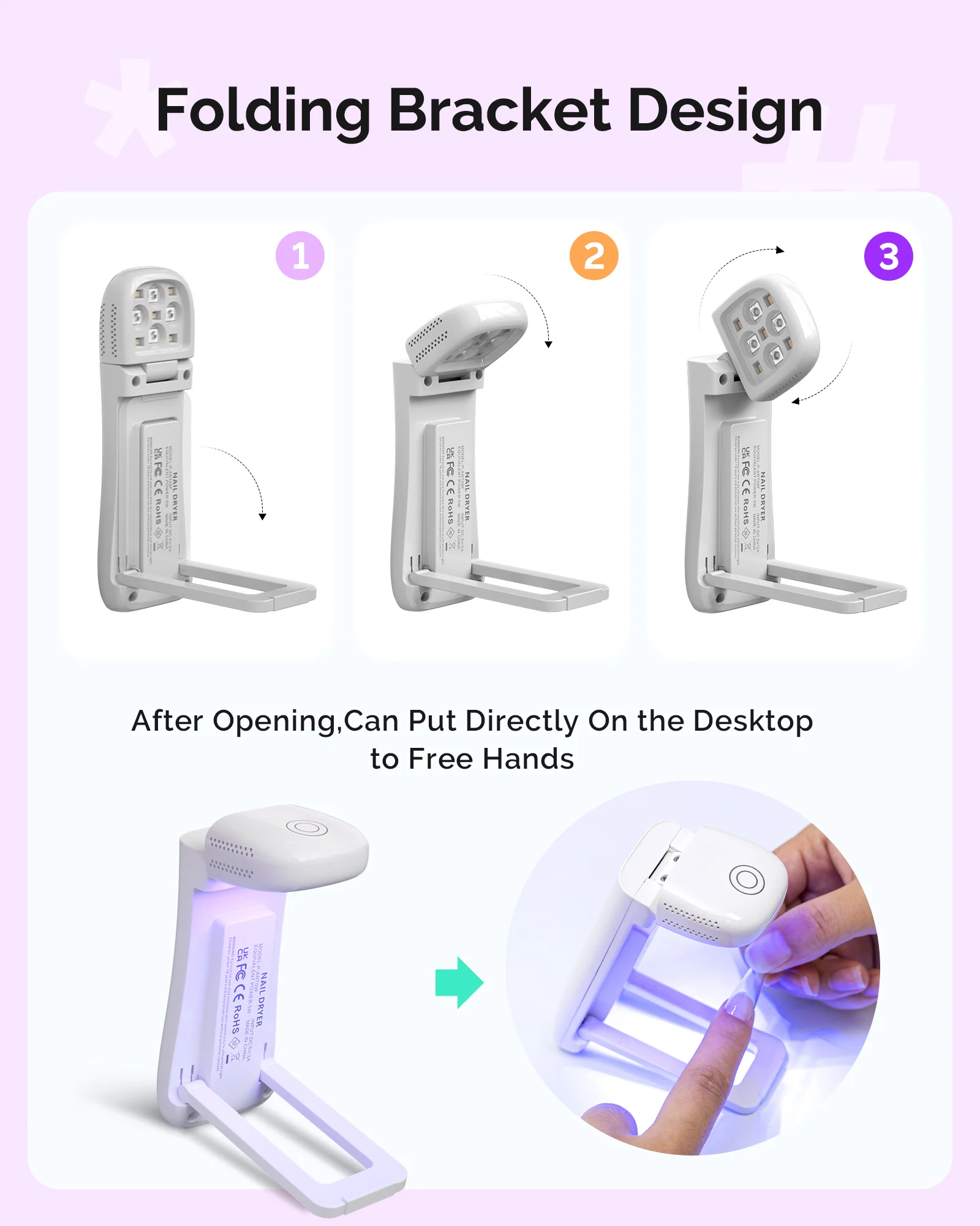 P-ART09F Foldable & Standable 2-in-1 Design LED/UV Nail Lamp - White - Image 6