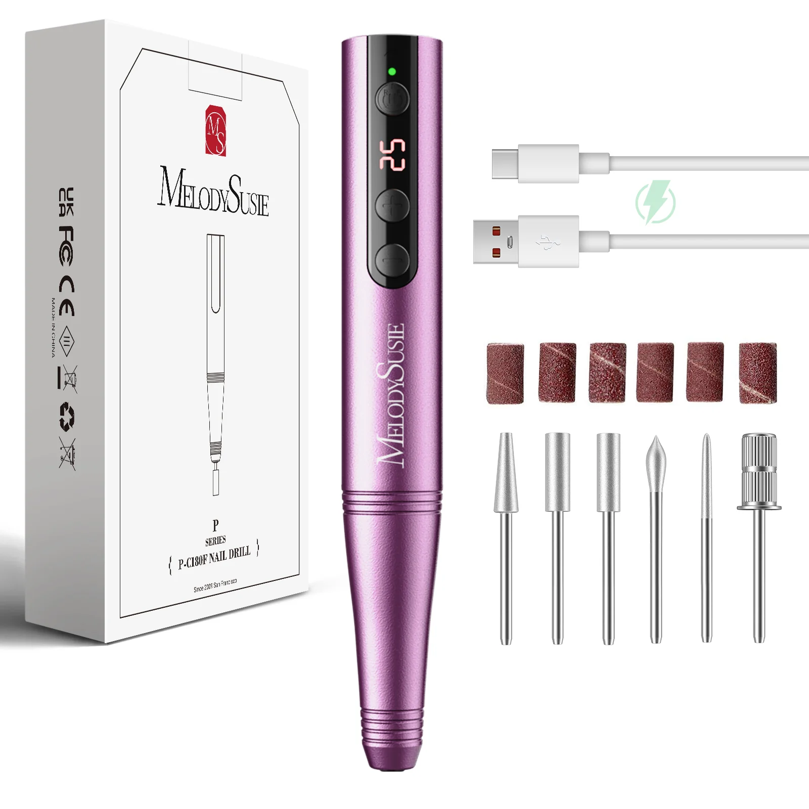 PC180F Portable Rechargeable Nail Drill 25,000RPM - Beginner Kit - Image 2