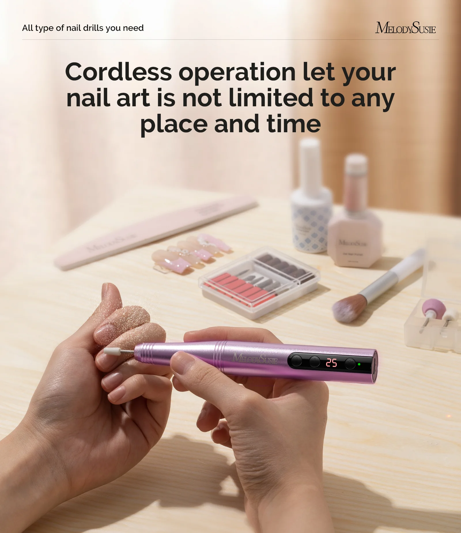 PC180F Portable Rechargeable Nail Drill 25,000RPM - Beginner Kit - Image 3