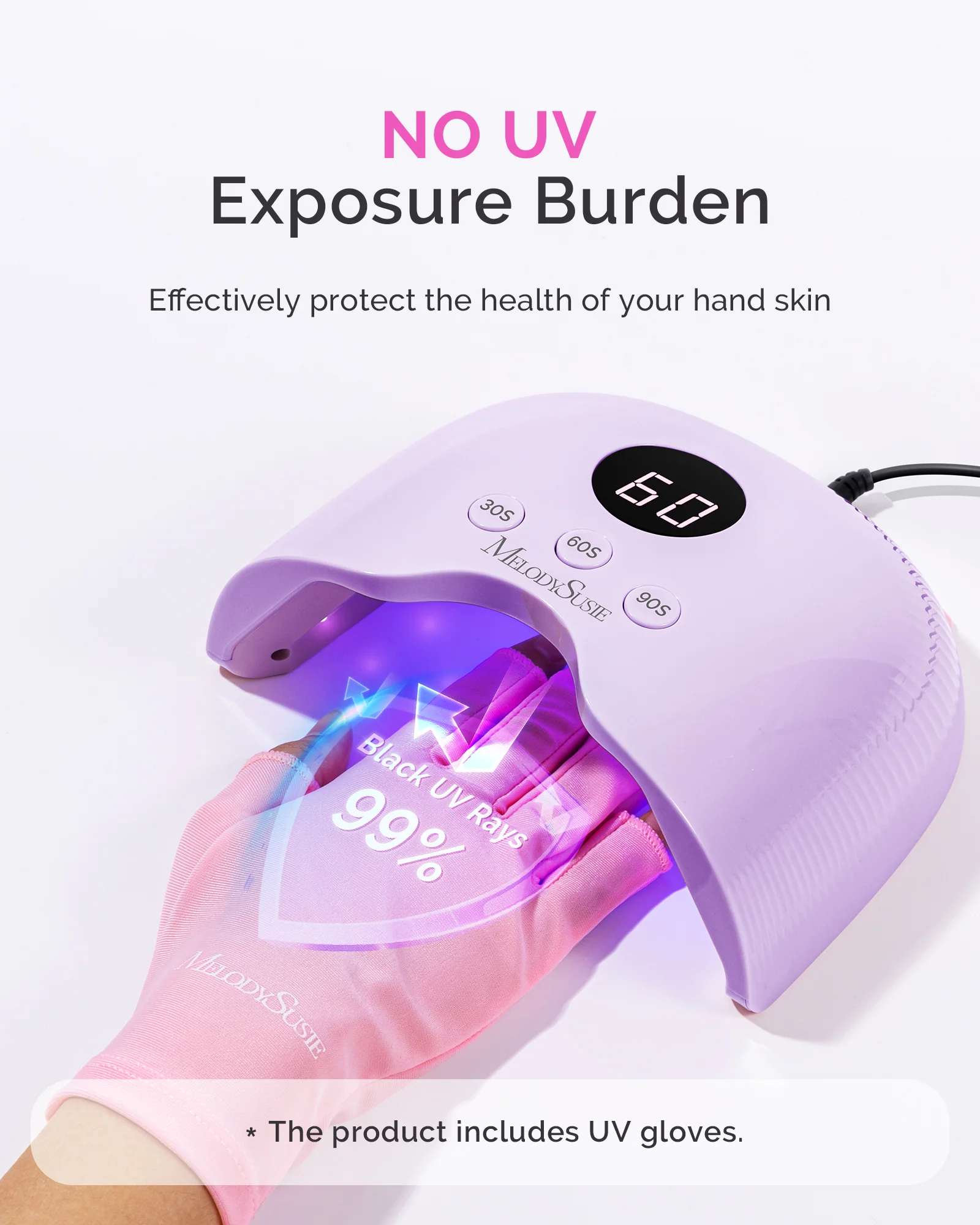 P-PLUS30A LED/UV Nail Lamp with UV Gloves - Purple - Image 2
