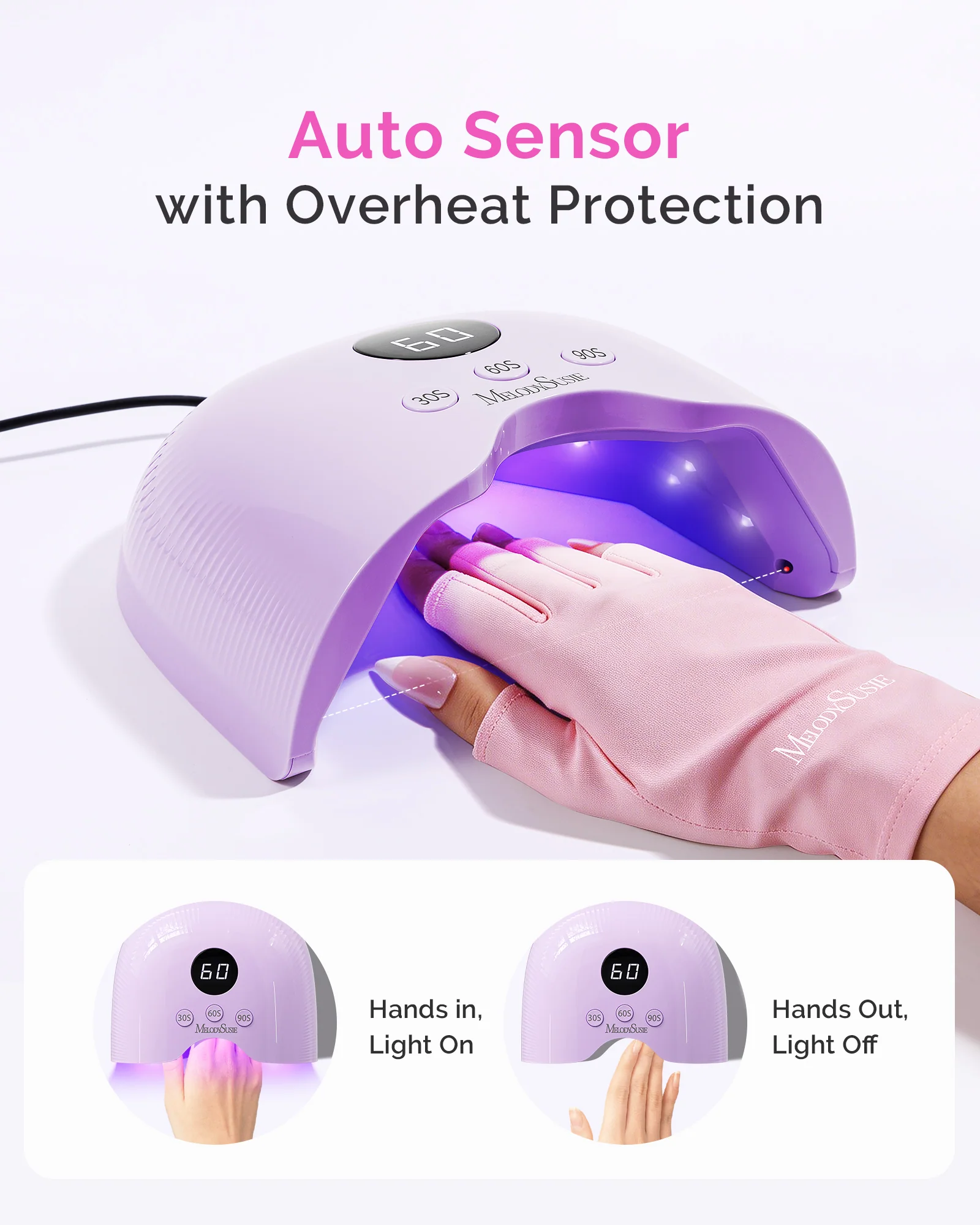P-PLUS30A LED/UV Nail Lamp with UV Gloves - Purple - Image 6