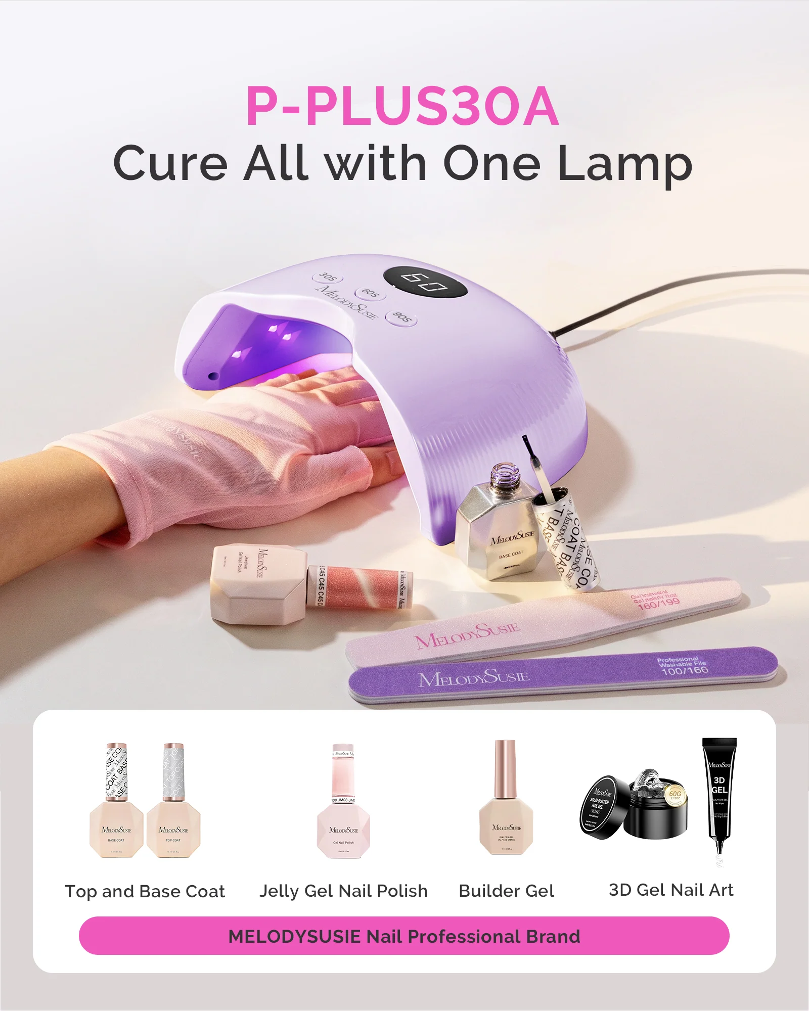 P-PLUS30A LED/UV Nail Lamp with UV Gloves - Purple - Image 7