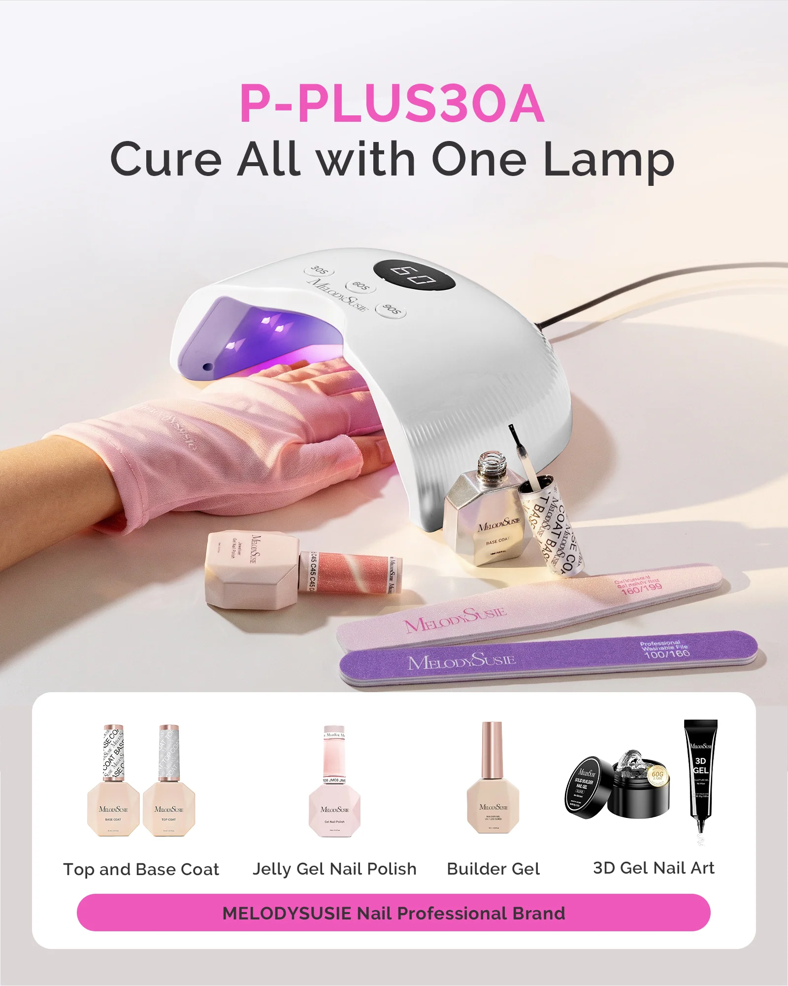 P-PLUS30A LED/UV Nail Lamp with UV Gloves - White - Image 6