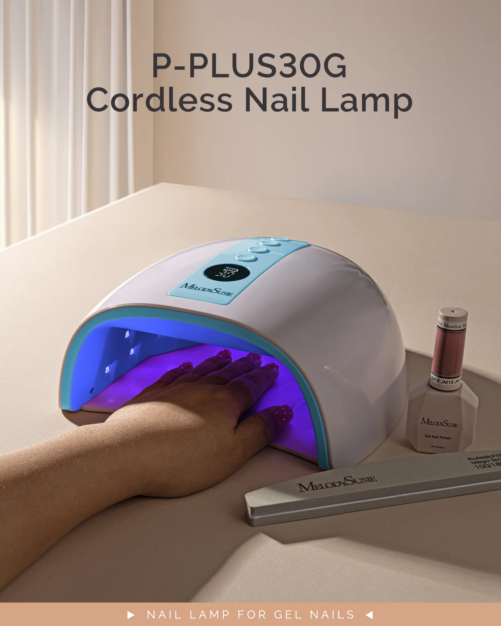 P-PLUS30G Rechargeable Cordless UV/LED Nail Lamp - Blue - Image 2