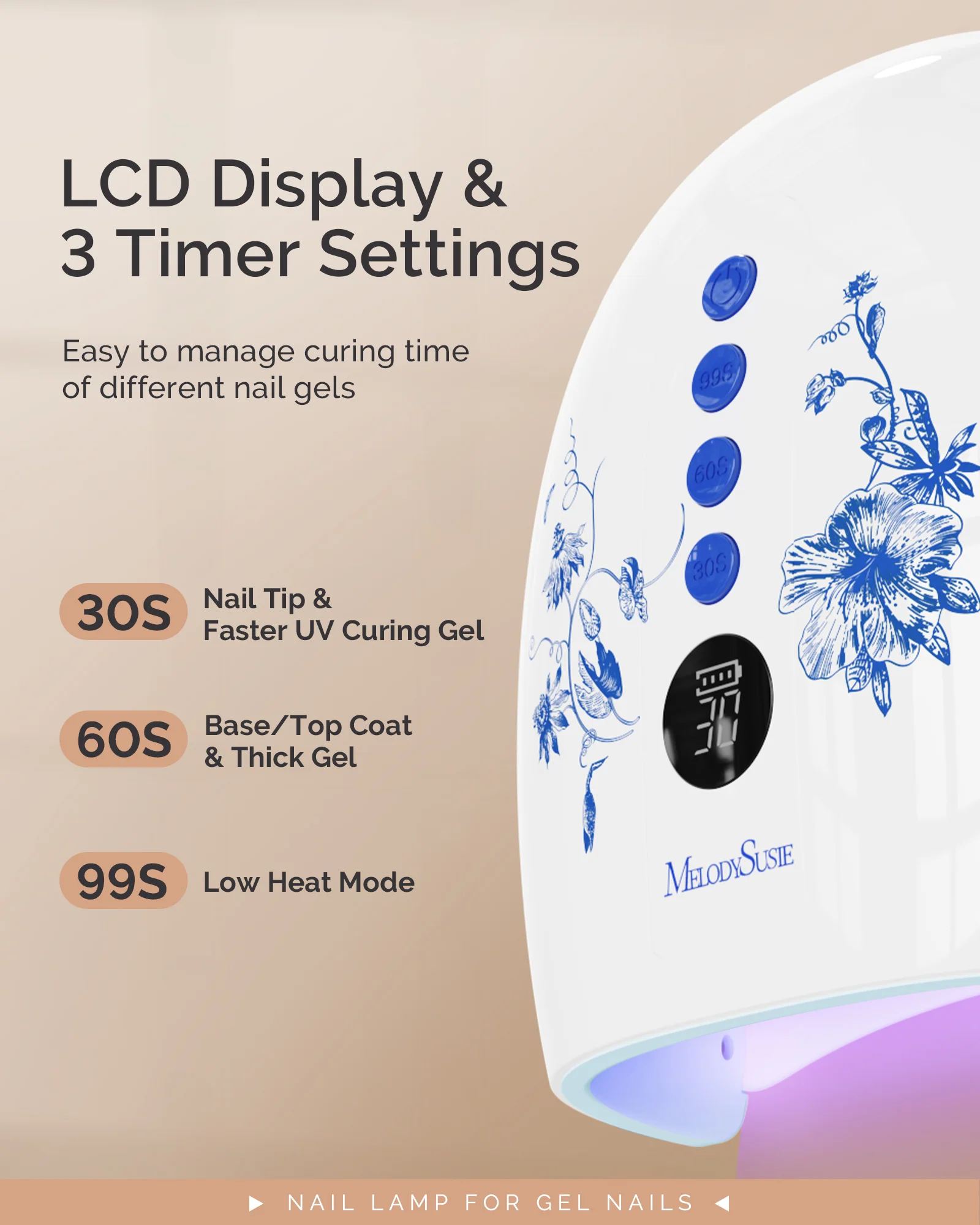 P-PLUS30G Rechargeable Cordless UV/LED Nail Lamp - Flower Design - Image 3