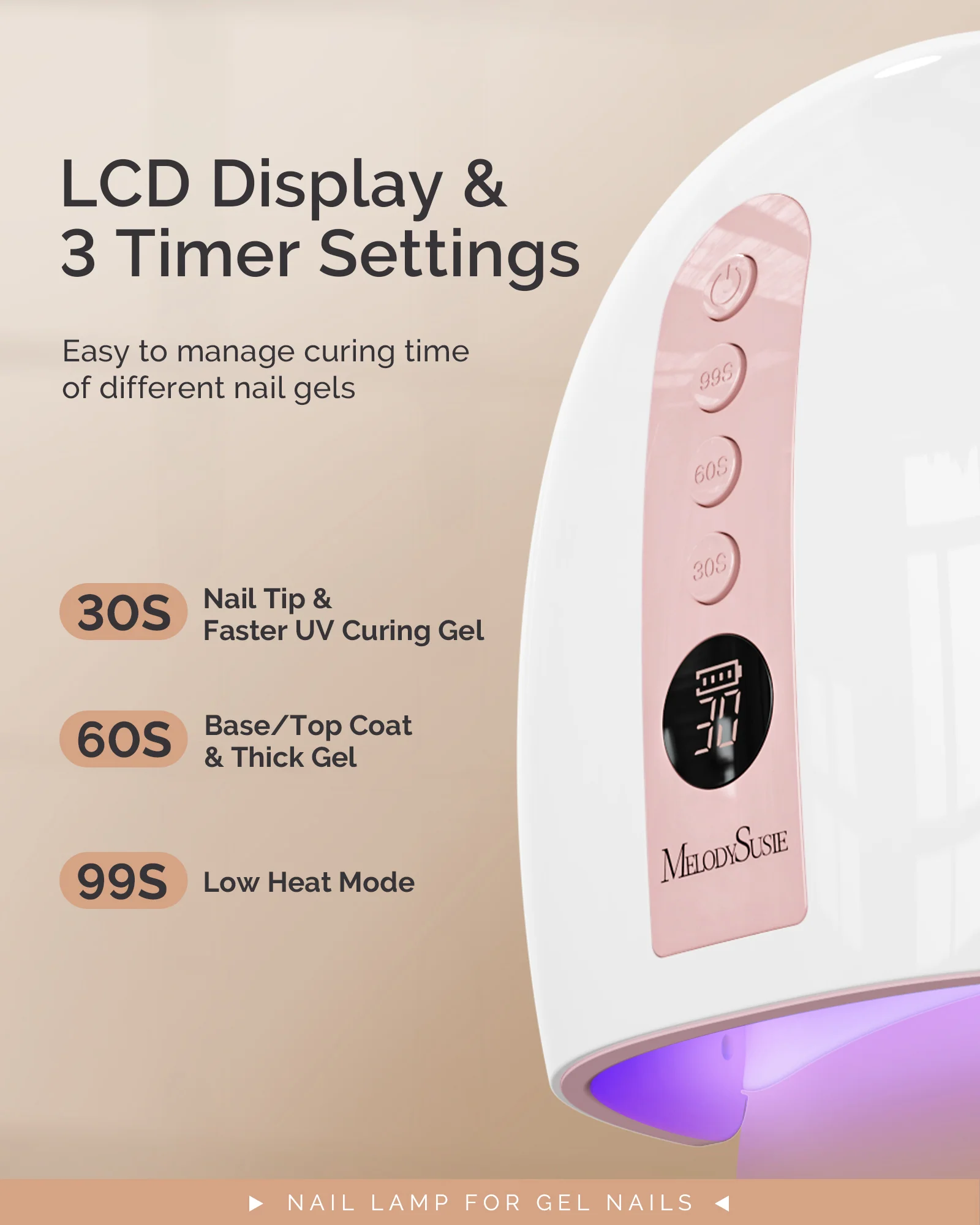 P-PLUS30G Rechargeable Cordless UV/LED Nail Lamp - Pink - Image 5